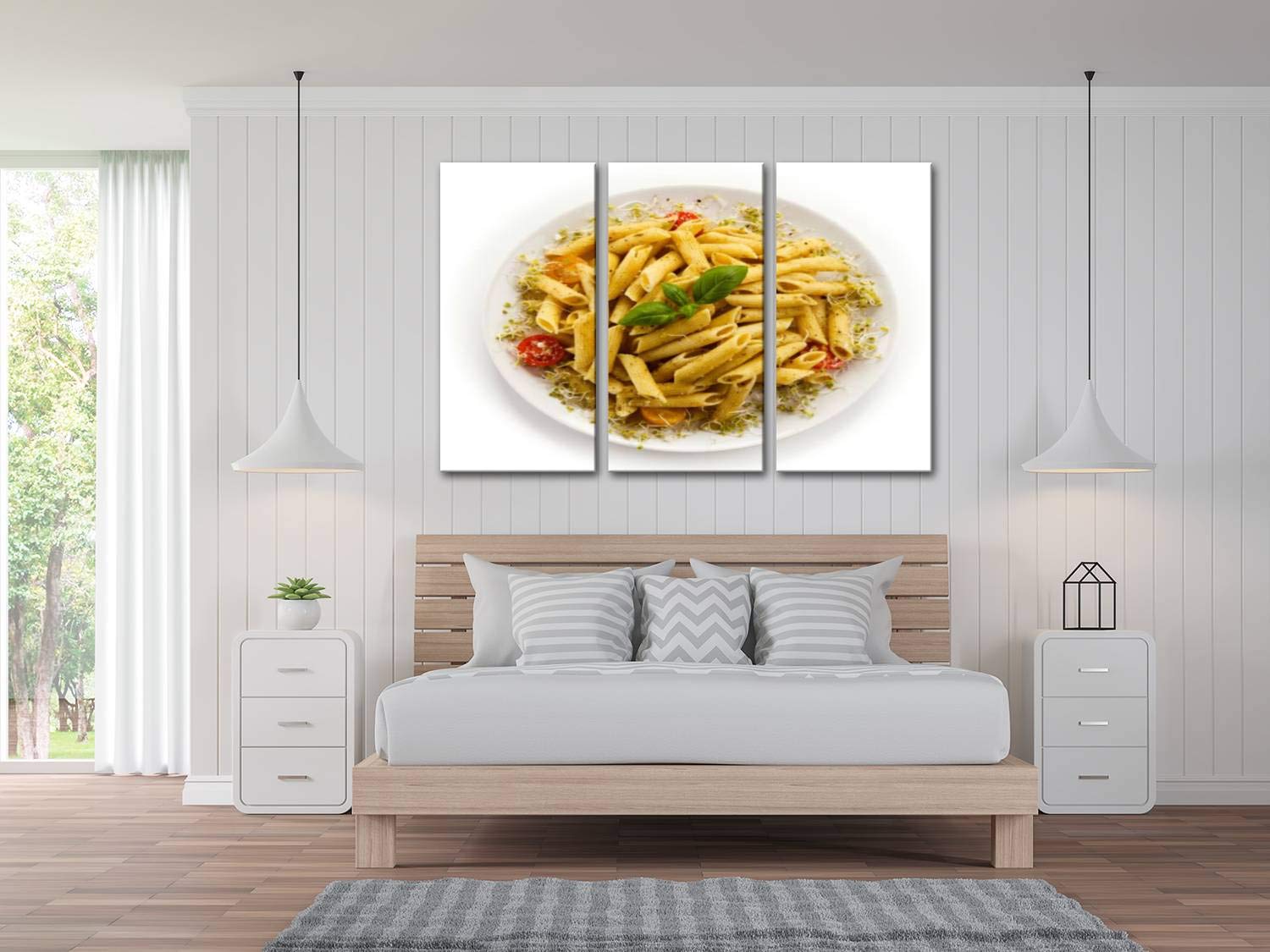 Blaverr 3 Panel Modern Canvas Wall Art - Home Decor Paintings of Penne Pesto Sauce & Vegetables - Ready to Hang for Living Room & Bedroom - Perfect for Kitchen Dining Area & Italian Restaurant Theme Decor