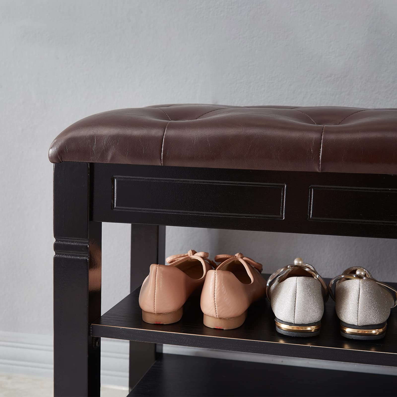 Solid Wood Shoe Storage Bench with Cushion - 31.5