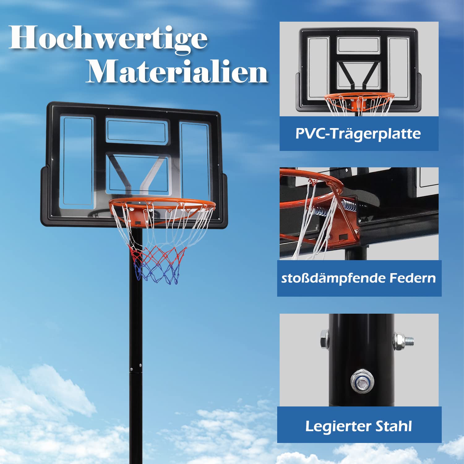 NAIZY 305cm Adjustable Height Basketball Hoop with Wheels - Outdoor Basketball Goal System for Kids & Adults - Perfect for Driveway, Backyard, and Park Play