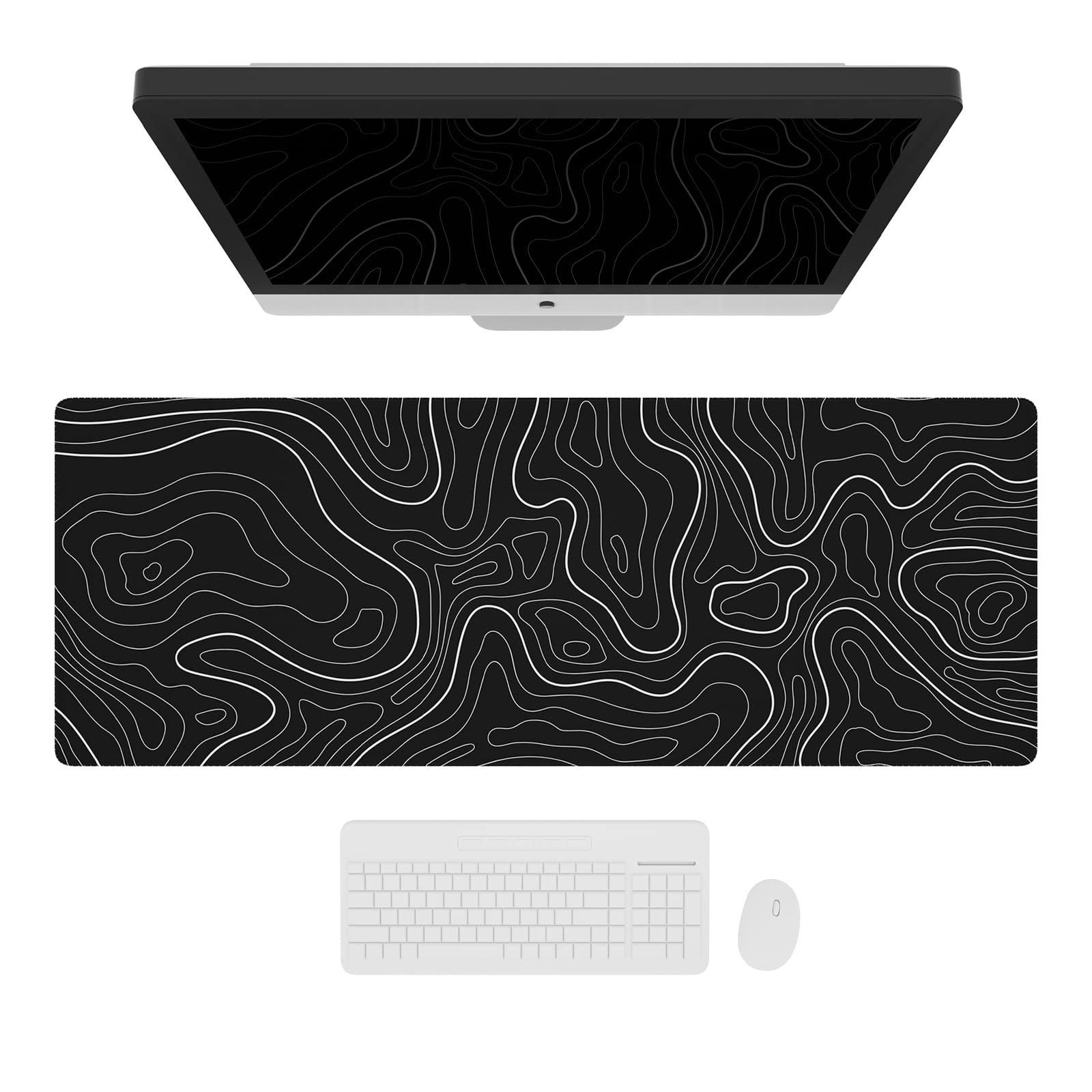 Ovenbird Large Gaming Mouse Pad 80x30cm - Non-Slip Topographic Map Design Mouse Mat for PC, Laptop, Keyboard & Mouse - Perfect for Gaming, Office Work & Home Use - Black Minimalist Computer Desk Accessory
