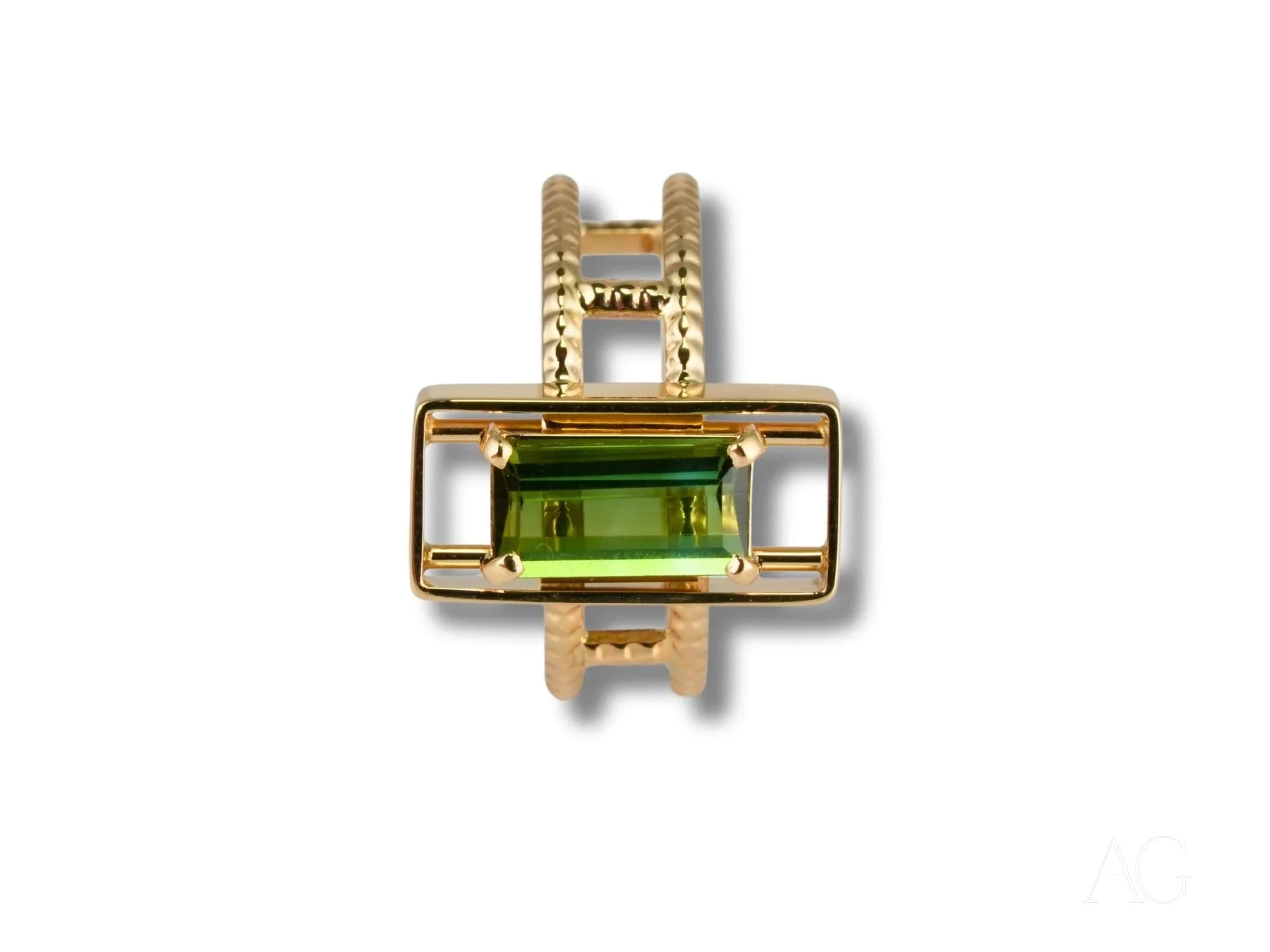 18K Gold Green Tourmaline Slide On Top Ring for Women - Emerald Edge Statement Jewelry - Perfect for Weddings, Parties & Special Occasions