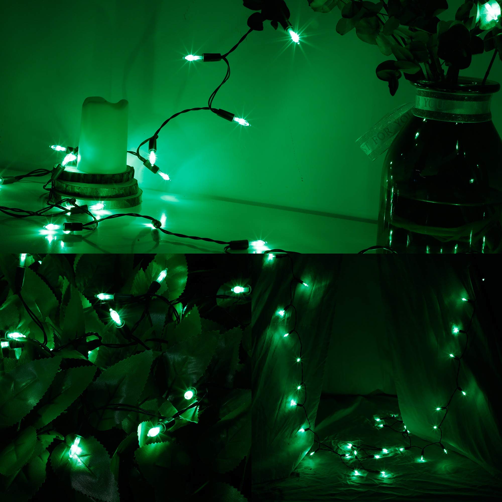 Twinkle Star St. Patrick's Day Green LED String Lights - 2 Pack 16FT 50 LED Waterproof Fairy Lights for Indoor/Outdoor Use, Battery Powered Shamrock Party Decorations - Perfect for Patio, Garden, Christmas Tree, Wedding & Holiday Decor