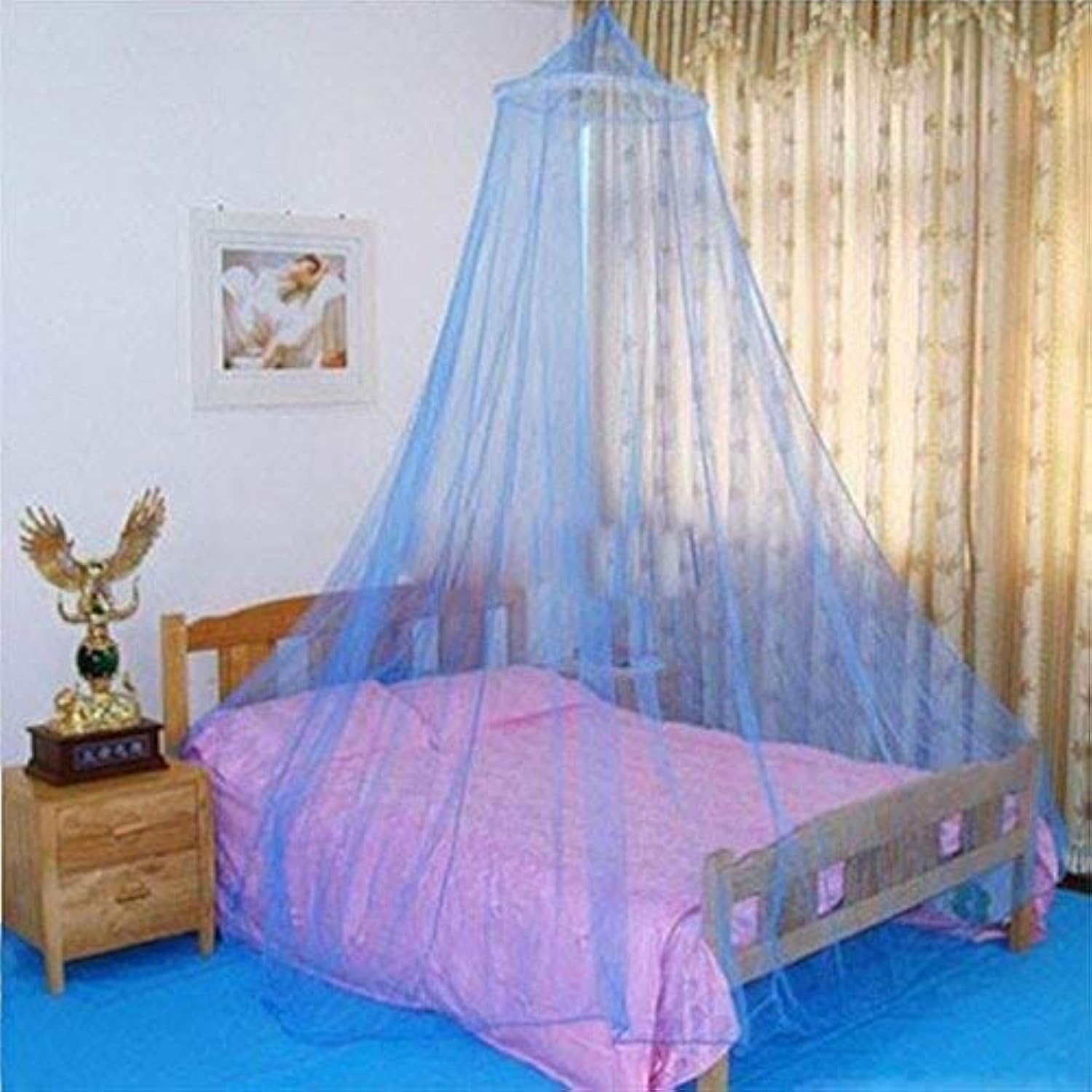 Elegant Round Lace Mosquito Net Canopy for Single to King Size Beds - Blue Bedroom Decor & Outdoor Camping Protection