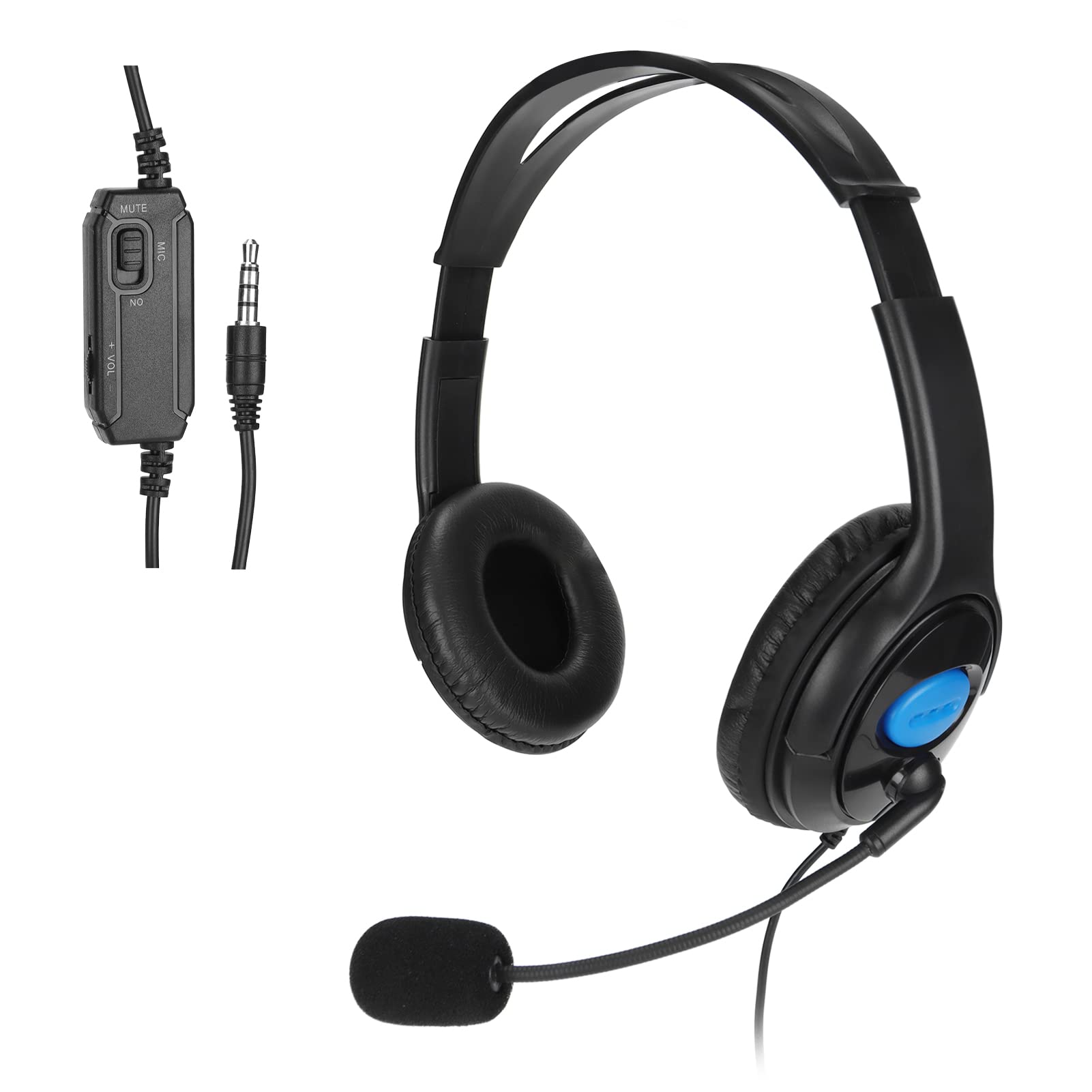 PUSOKEI Stereo Gaming Headset with Noise Cancelling Microphone - Over-Ear Headphones for PC & Laptop - Adjustable Volume & One-Touch Mute - 3.5mm Plug - Perfect for Online Gaming, Streaming & Conference Calls