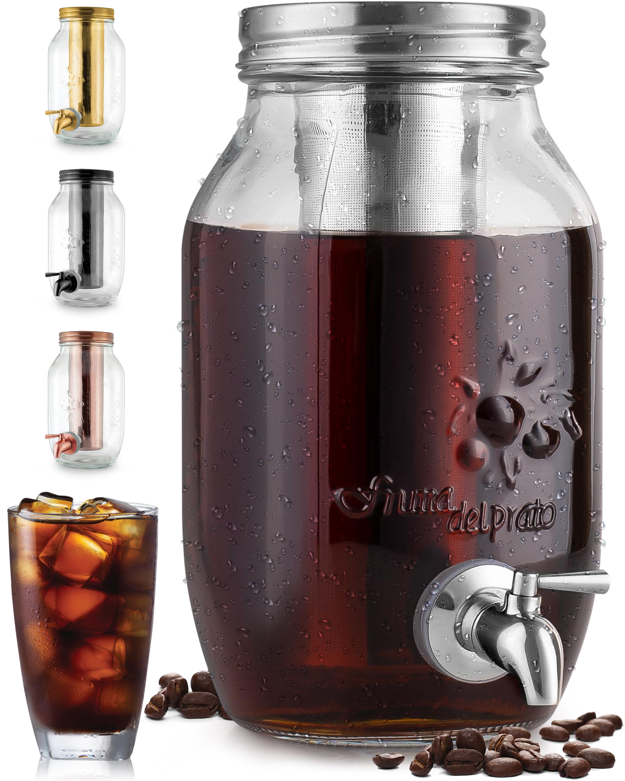 Premium Zulay Kitchen 1.5L Cold Brew Coffee Maker with Extra-Thick Glass Carafe & Stainless Steel Filter - Iced Coffee Maker, Cold Brew Pitcher & Tea Infuser for Home, Office & Outdoor Use