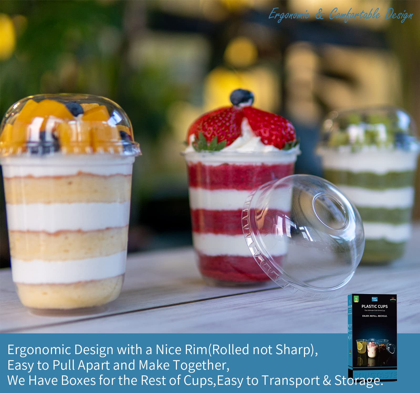 50 Pcs 8 Oz Clear Disposable Plastic Parfait Cups with Dome Lids - No Hole Dessert Yogurt Fruit Cups for Kids, Takeaway Breakfast, Snacks, Cold Drinks & Ice Cream - Perfect for Parties, Picnics, Cafes and Home Use