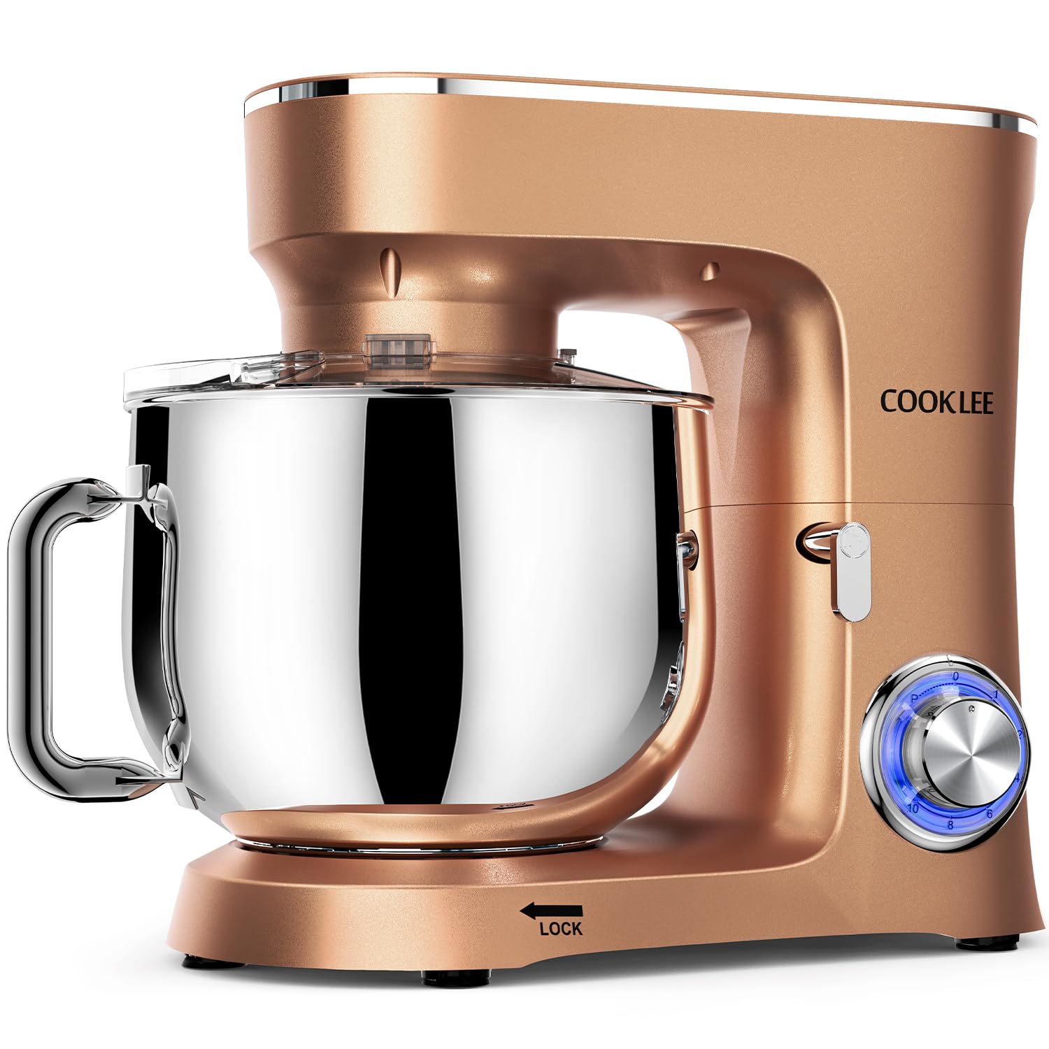 COOKLEE 9.5 Qt Stand Mixer - 660W Powerful 10-Speed Electric Kitchen Mixer with Dishwasher-Safe Attachments (Dough Hook, Flat Beater, Wire Whip & Pouring Shield) - Perfect for Baking, Whipping & Mixing - Ideal for Home Bakers & Cooking Enthusiasts - Champagne Color