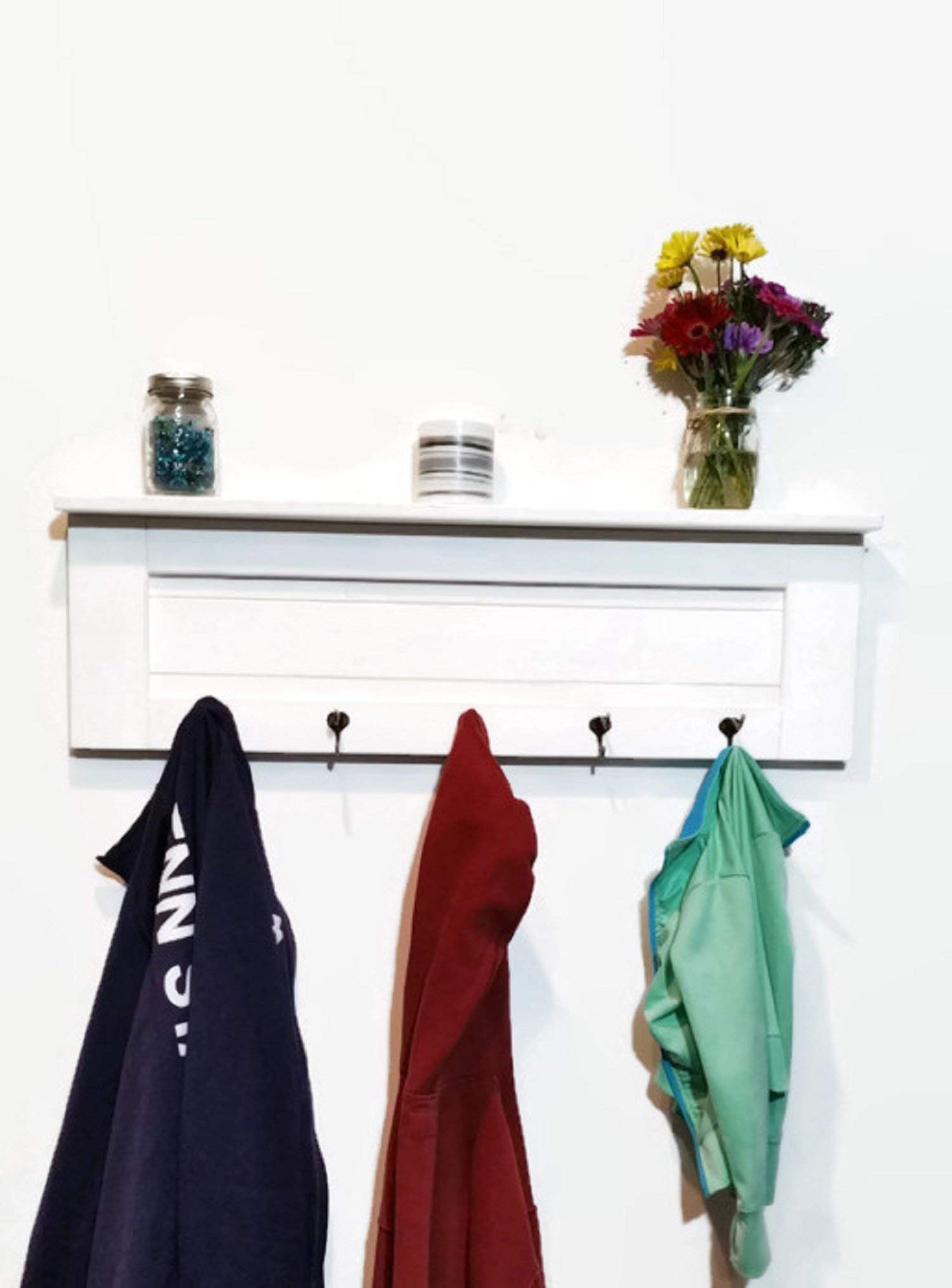 Chapel Hill Wall Hook Rack with Shelf - 20 Custom Colors | Entryway Organizer for Coats, Keys & Towels | Handmade Wooden Coat Hooks & Display Shelf | Perfect for Hallway, Bedroom & Bathroom Organization - Made in USA