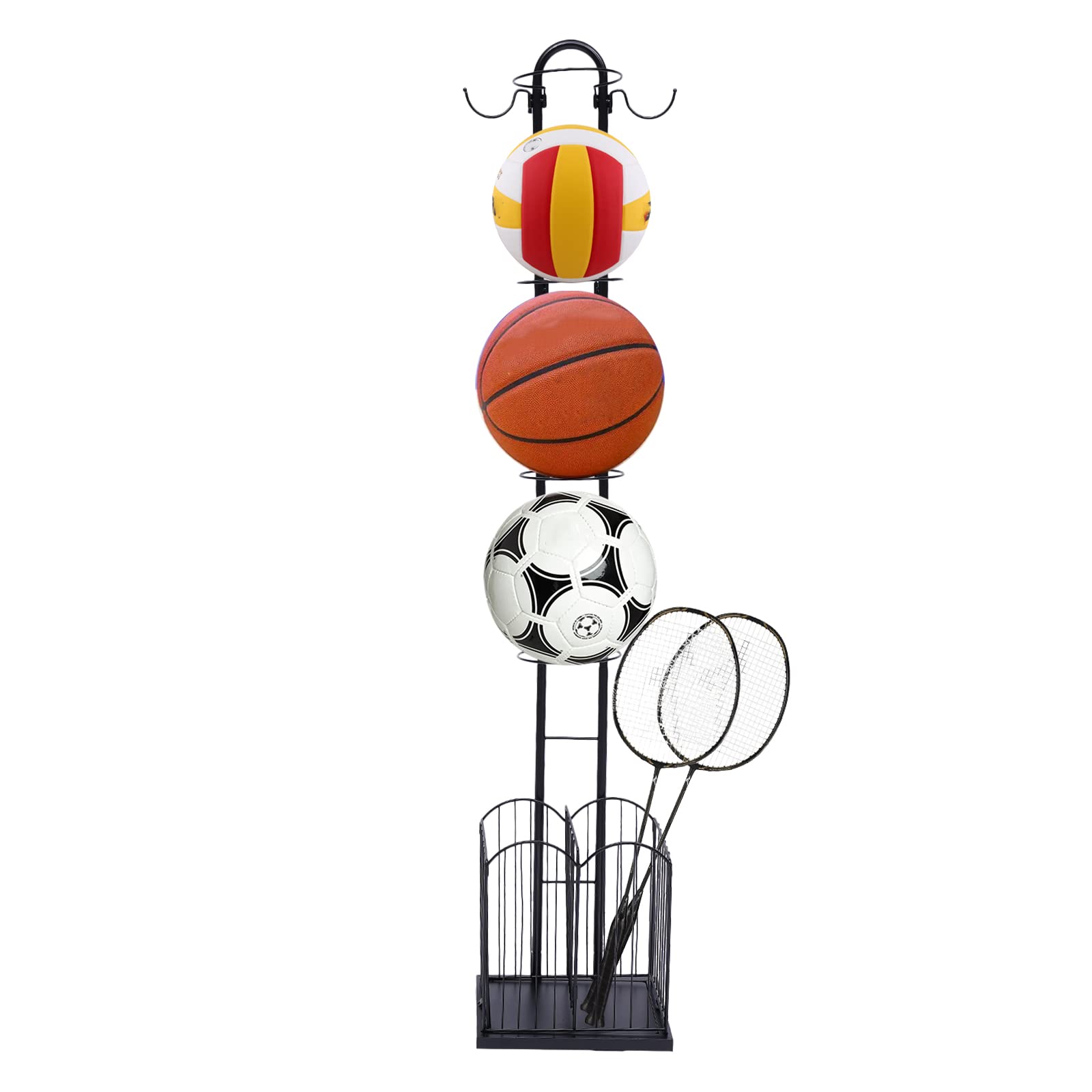 Eapmic Sports Ball Storage Rack - Heavy Duty Metal Basketball Football Soccer Volleyball Organizer Holder for Home, Garage, Gym, and Playroom - Perfect for Organizing Sports Equipment and Toys