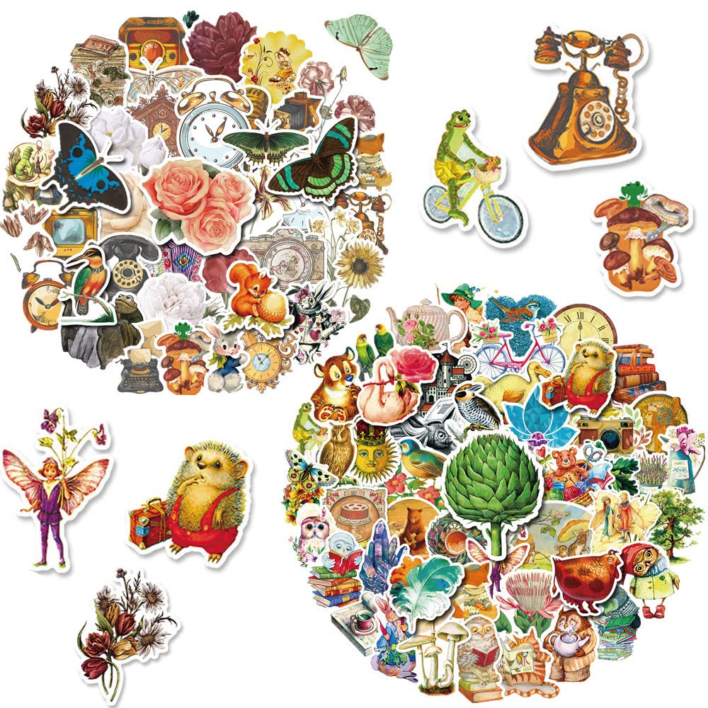 MAOSHANG Vintage Scrapbooking Stickers Pack - 100pcs Retro Aesthetic Stickers for DIY Crafts, Albums, Phone Cases, Laptops (Animal & Flower Series) | Perfect for Journals, Planners, Calendars & Notebook Decoration