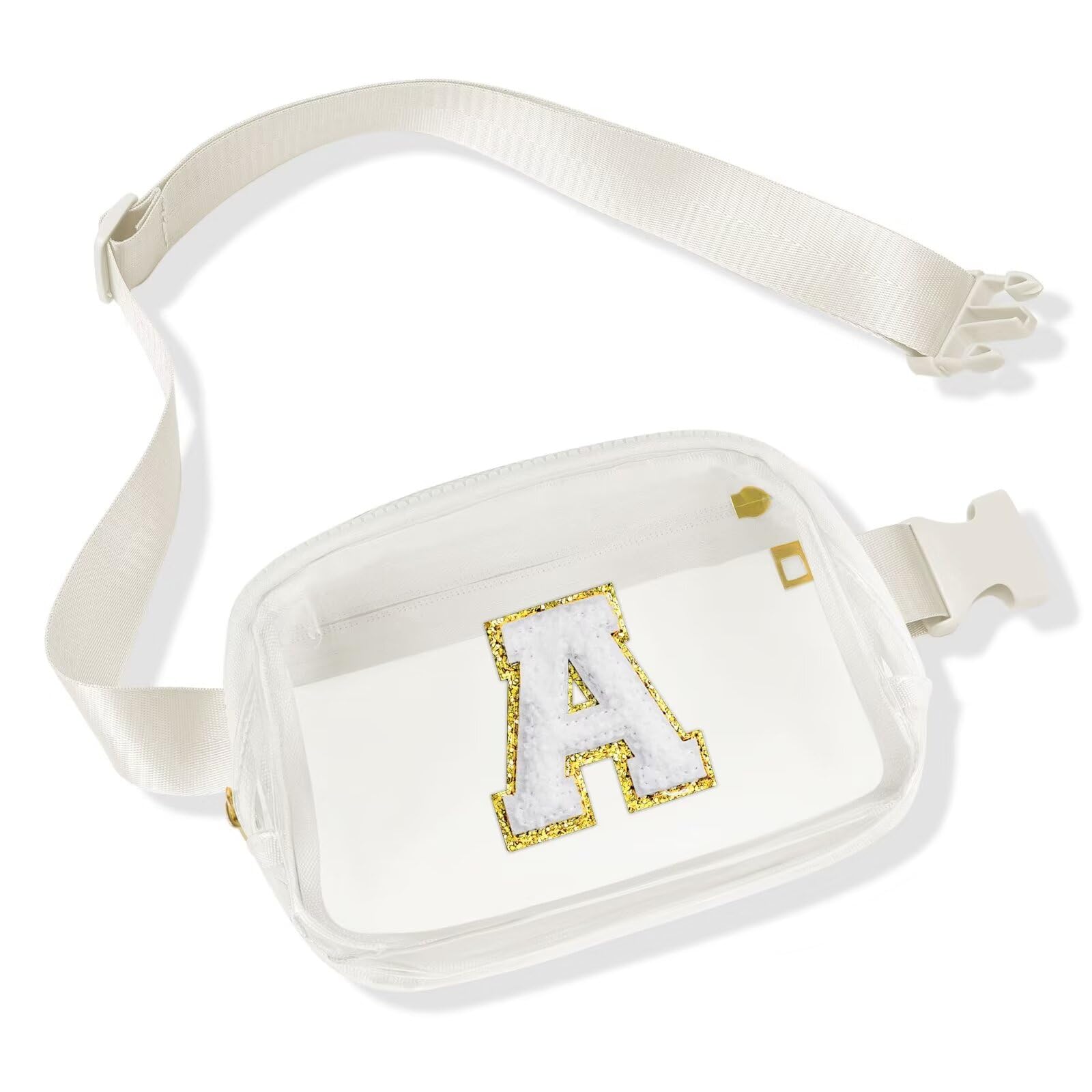 YOOLIFE Personalized Initial A Belt Bag for Women & Girls - Cute Beige Clear Crossbody Bag, Unique Birthday Gift for Her, Bridesmaid Proposal Present - Perfect for Parties, Travel & Everyday Use