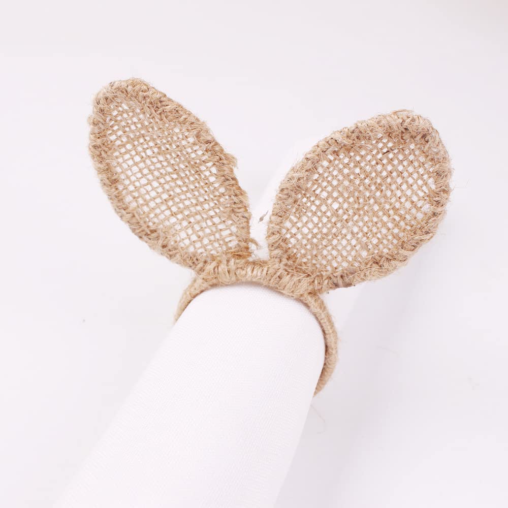 Easter Bunny Ears Jute Napkin Rings Set of 4 - Farmhouse Table Decor for Spring Dinner Party, Easter Celebration & Holiday Dining Table Setting - Perfect for Easter Brunch, Spring Weddings and Farmhouse Style Home Decor