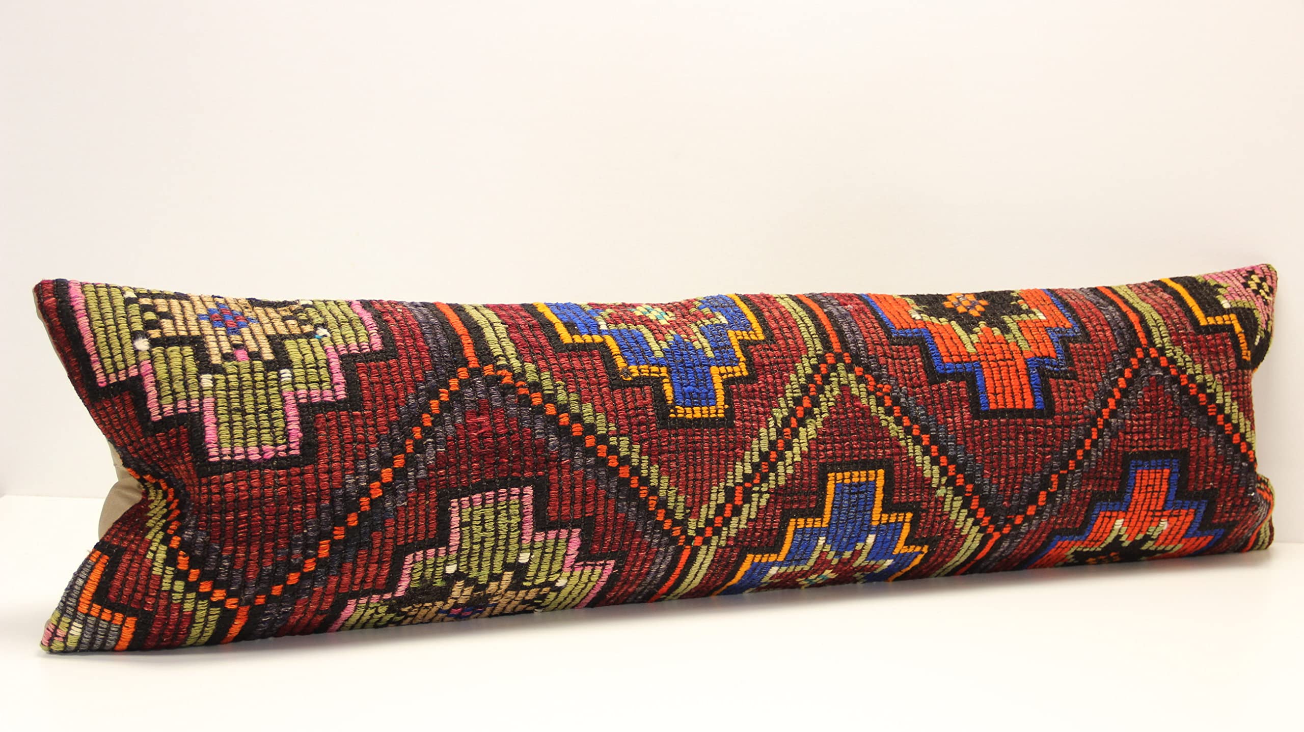 King Size Kilim Pillow Cover 14x47 Inch - Boho Chevron Lumbar Throw Pillow Case for Couch, Bed, Sofa - Twin Extra Long Decorative Housewarming Gift