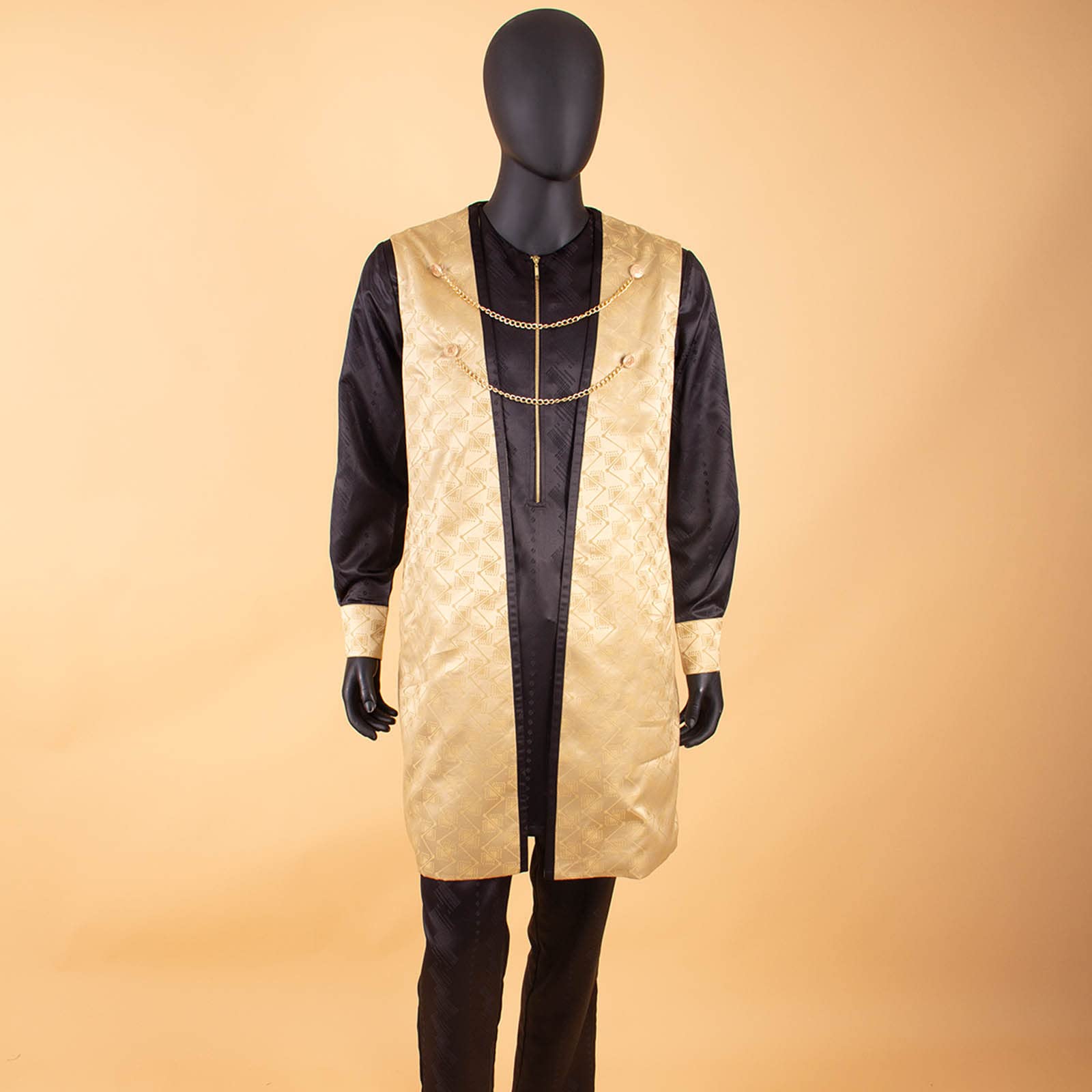 African Men's 3-Piece Suit Set - Stylish Zip Jacket, Button Shirt & Slim Fit Pants with Traditional Print | Perfect for Weddings, Cultural Celebrations, Parties & Formal Events | Great for Grooms, Family Gatherings & Special Occasions