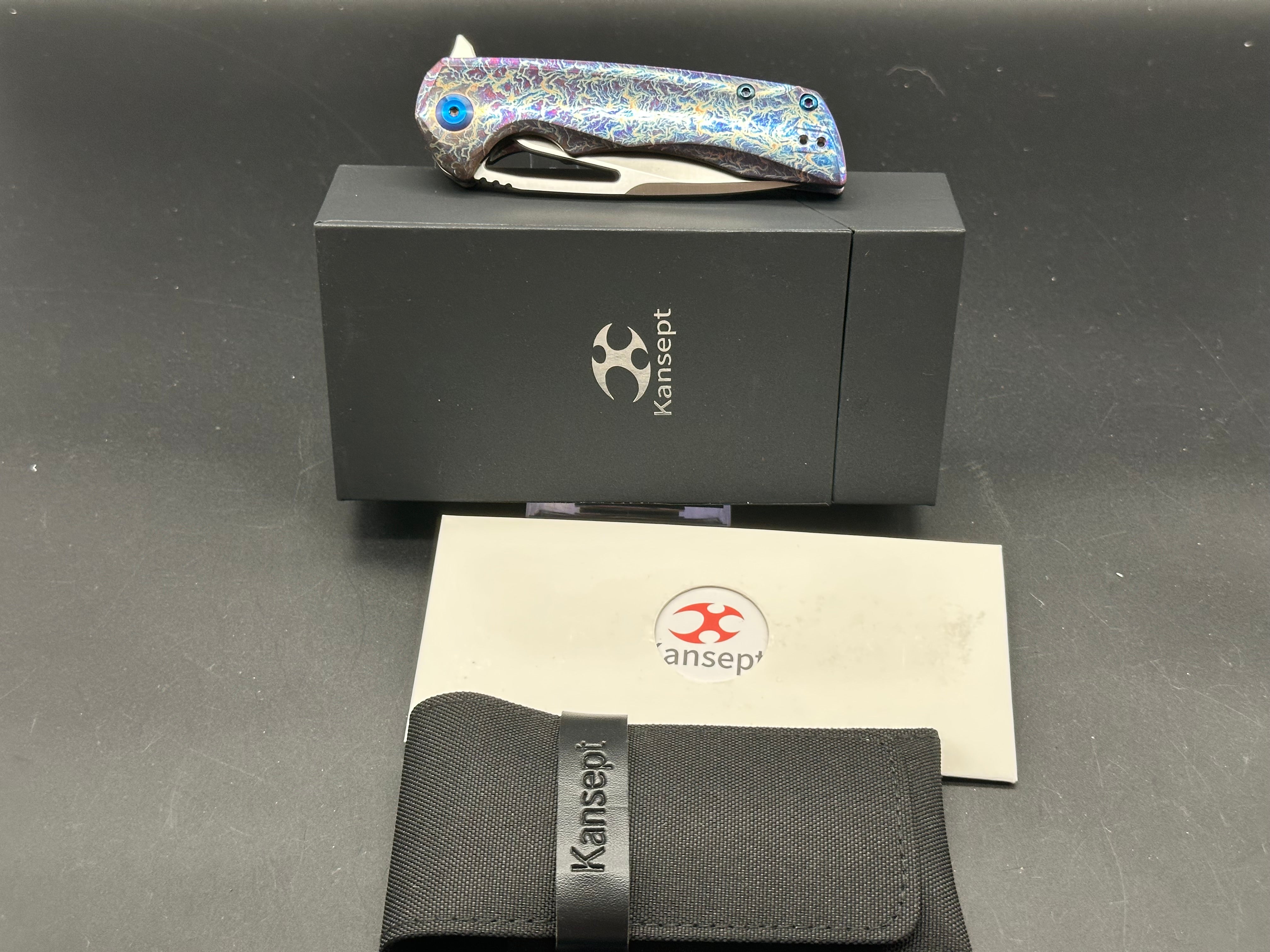 KANSEPT KRYO Lightning Strike Titanium Handle Folding Pocket Knife with S35VN Plain Edge - EDC, Outdoor Camping, Survival Gear