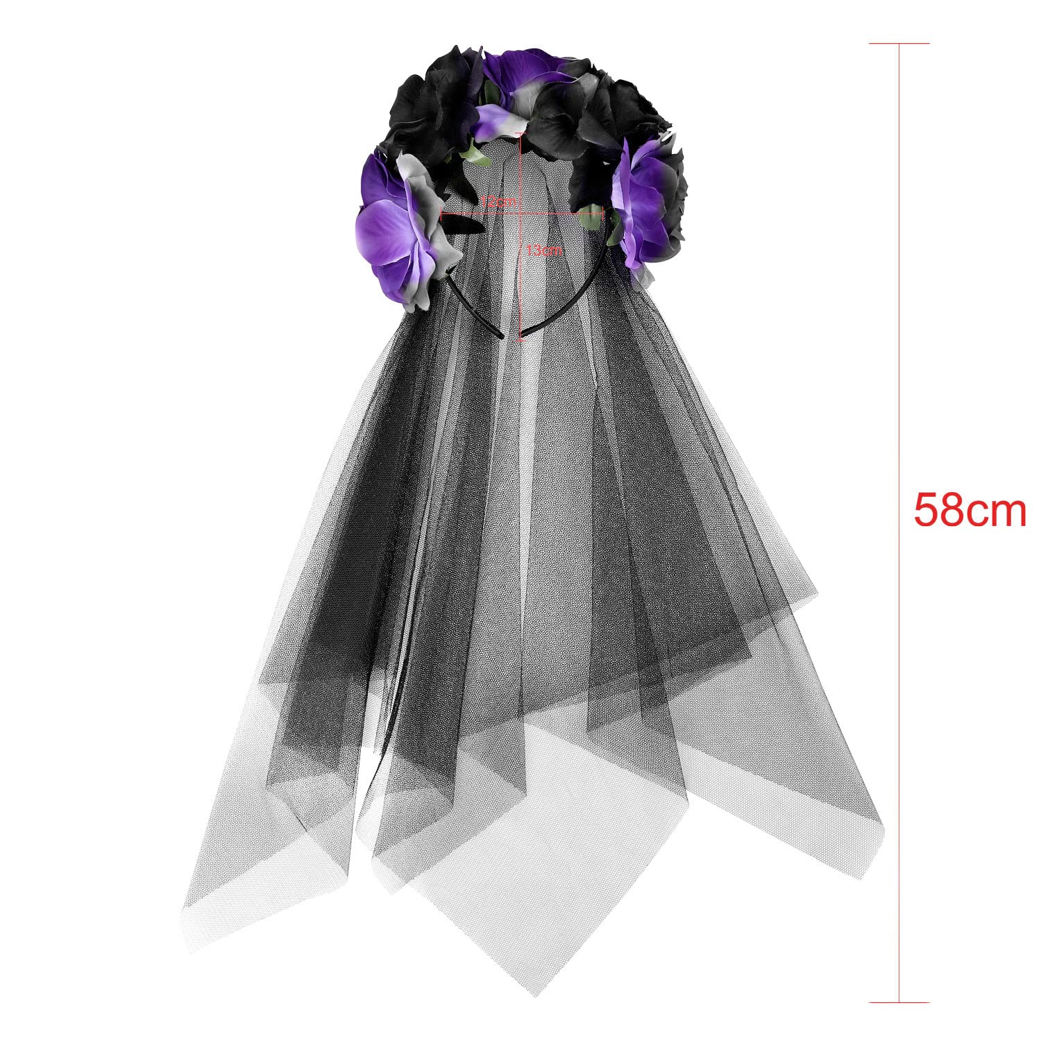Day of The Dead Veil Headbands - Black Halloween Rose Flower Headpiece for Costume & Party Accessories | Perfect for Dia de los Muertos, Halloween, Cosplay, and Themed Events