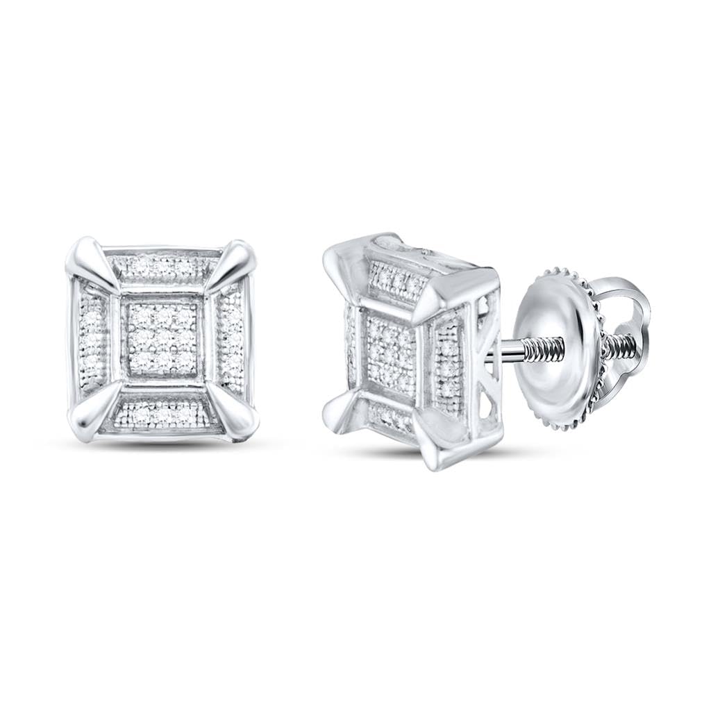 Men's Sterling Silver Round Diamond Square Cluster Stud Earrings - 1/8 Cttw - Perfect for Gifts, Weddings & Formal Occasions