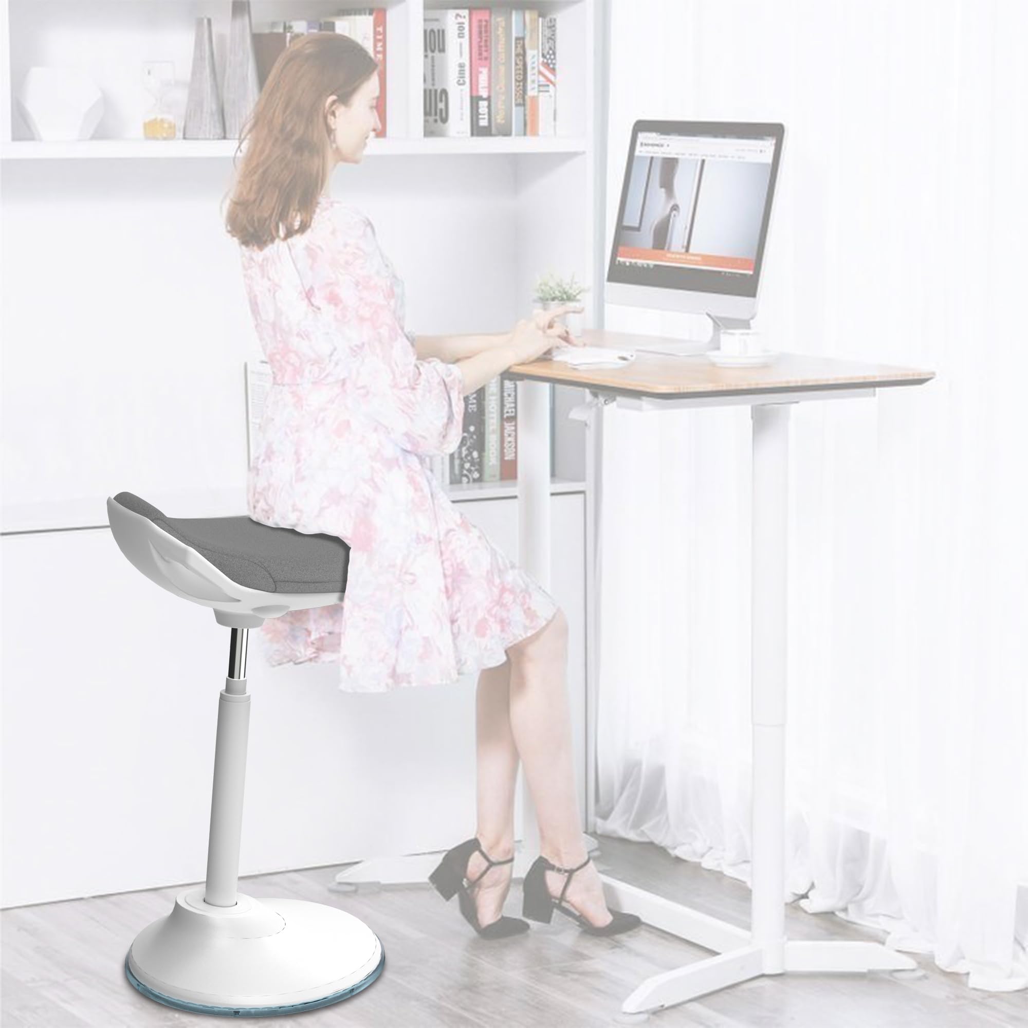 Adjustable Ergonomic Standing Desk Chair - Swivel Balance Stool with Anti-Slip Base for Home Office & Workstation - Perfect for Standing Desks, Computer Work & Active Sitting