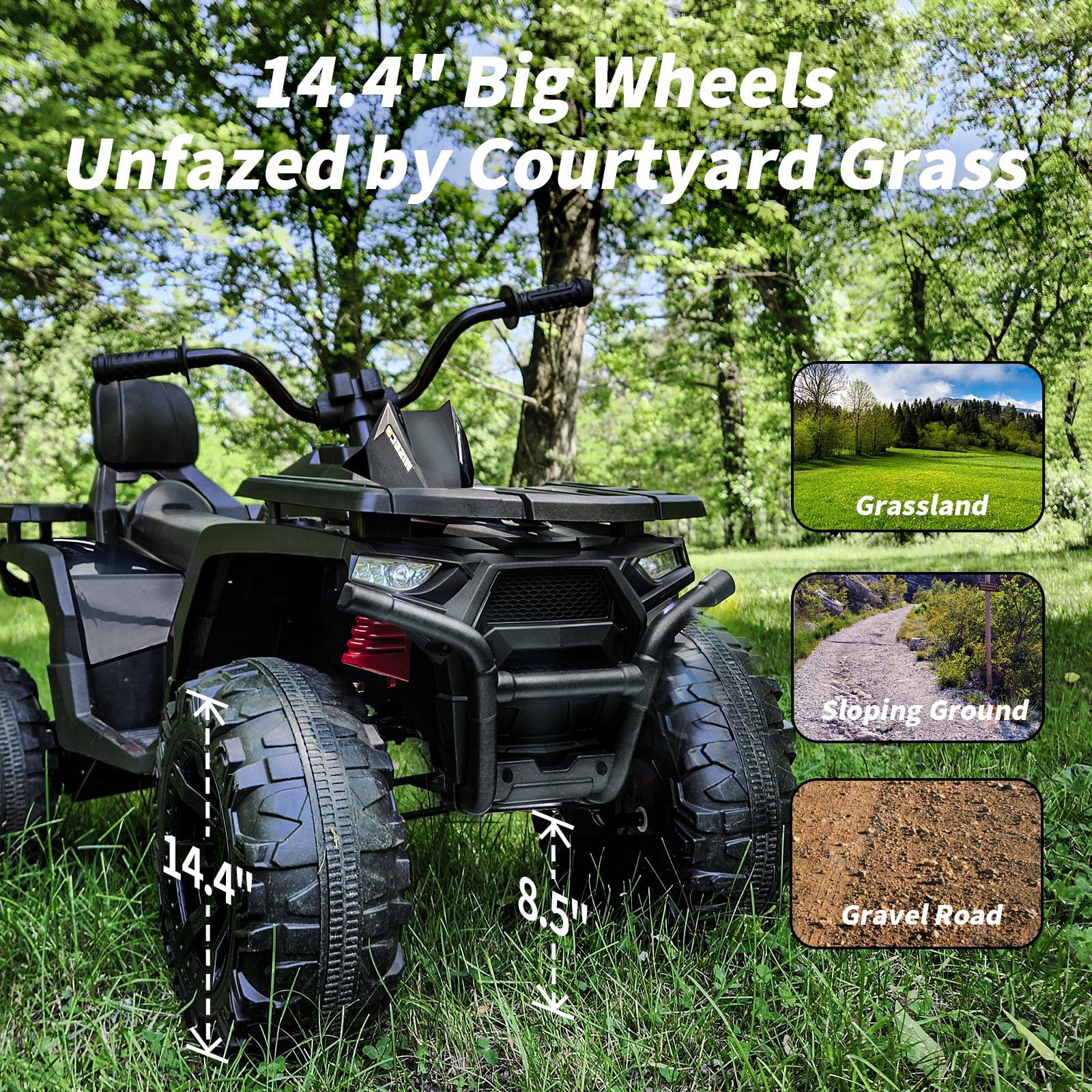 24V Kids ATV 4 Wheeler - 400W Motor Electric Ride On Toy Car for Big Kids, 2 Seater Black - Perfect for Outdoor Play, Backyard Adventures & Off-Road Fun