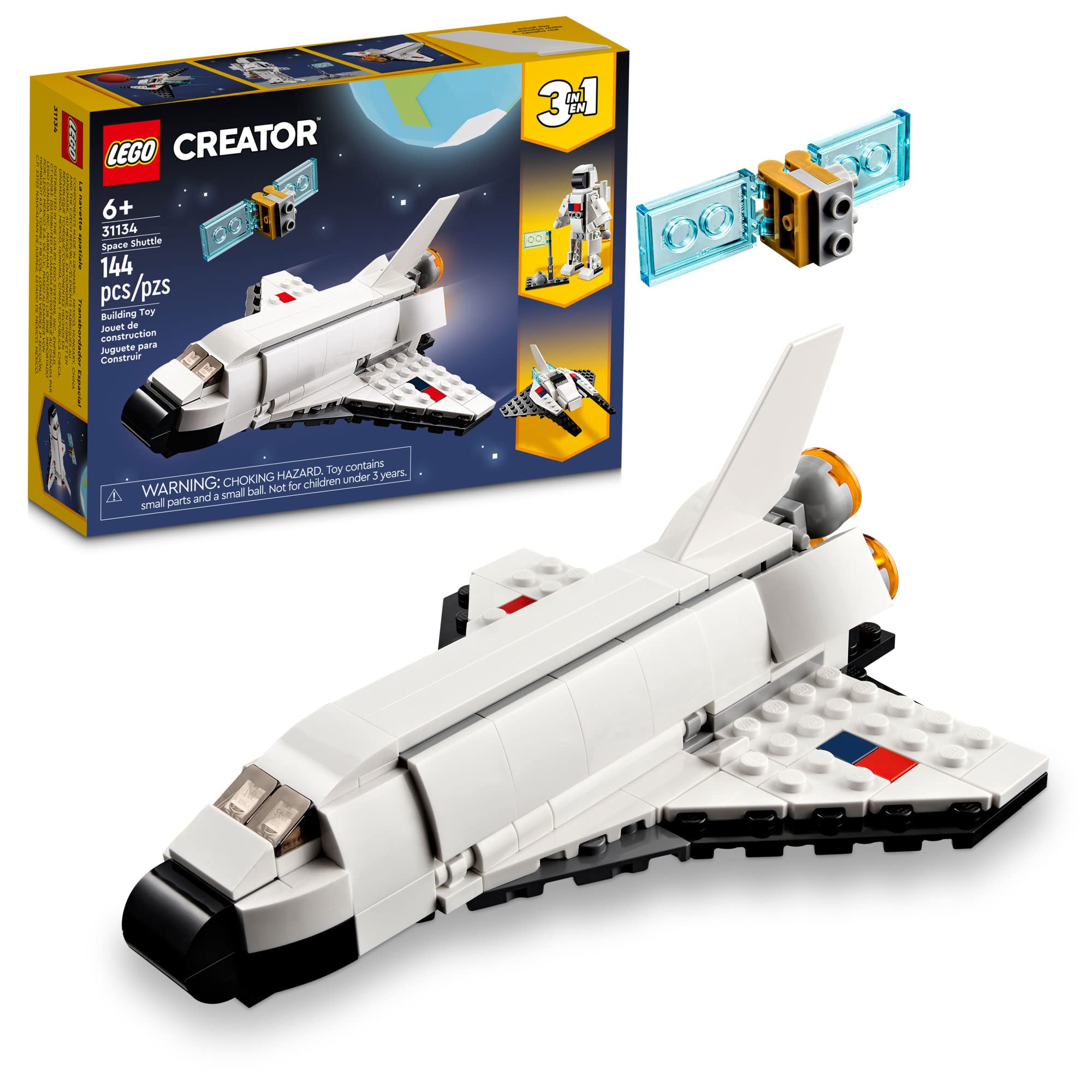 LEGO Creator 3-in-1 Space Shuttle Building Kit - STEM Educational Toy for Kids Ages 6+ | Build Spaceship, Astronaut or Space Station | Perfect Birthday & Holiday Gift for Boys & Girls - 31134 | Fun Space Exploration Play for Creative Learning