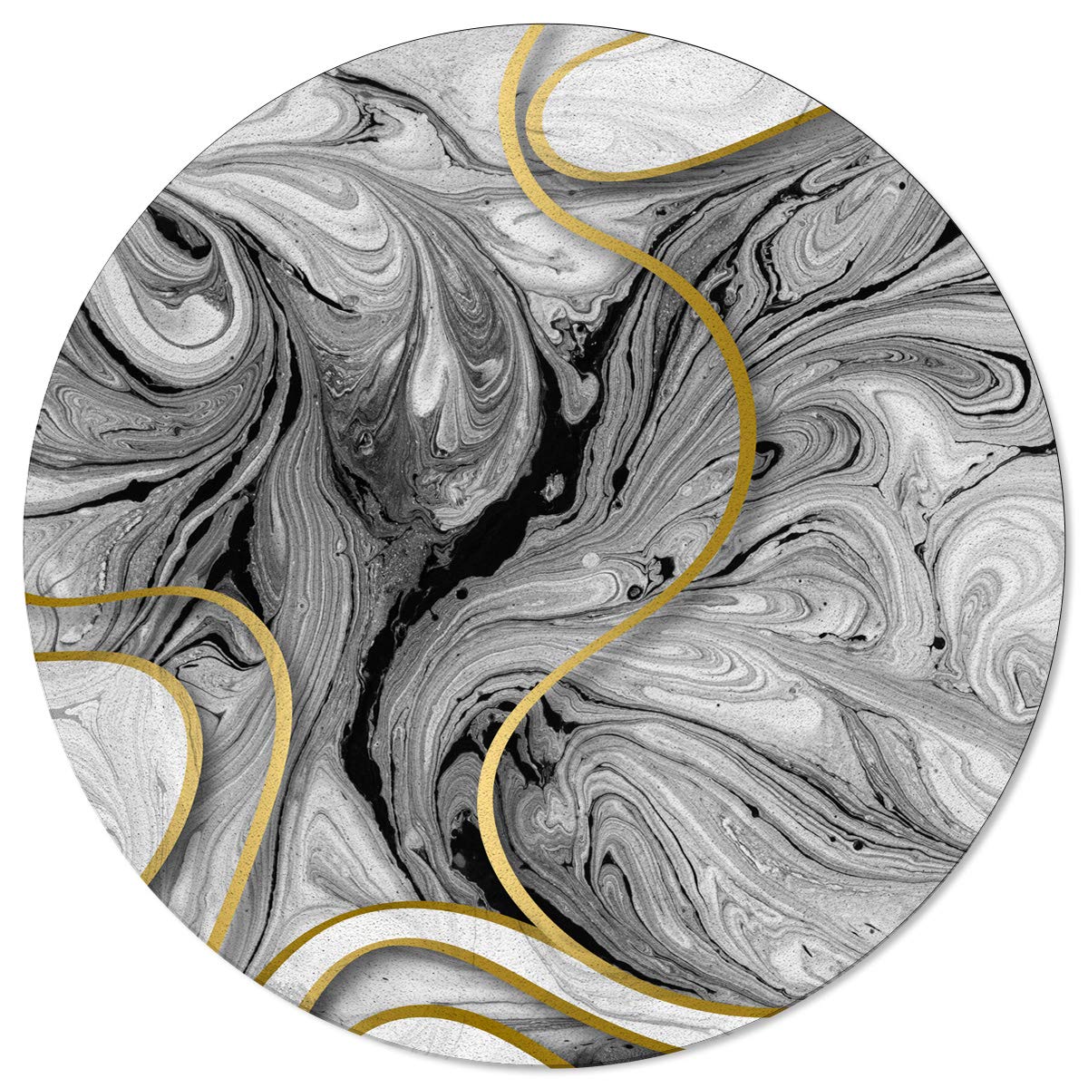 Olivefox Round Area Rugs - Abstract Gray Gold Marble Textured Super Soft Indoor Stain-Resistant Carpet Floor Mat, Non-Skid Runner Rug for Living Room, Bedroom, Dining Room (4 Feet) - Perfect for Home Decor, Office Spaces & High-Traffic Areas