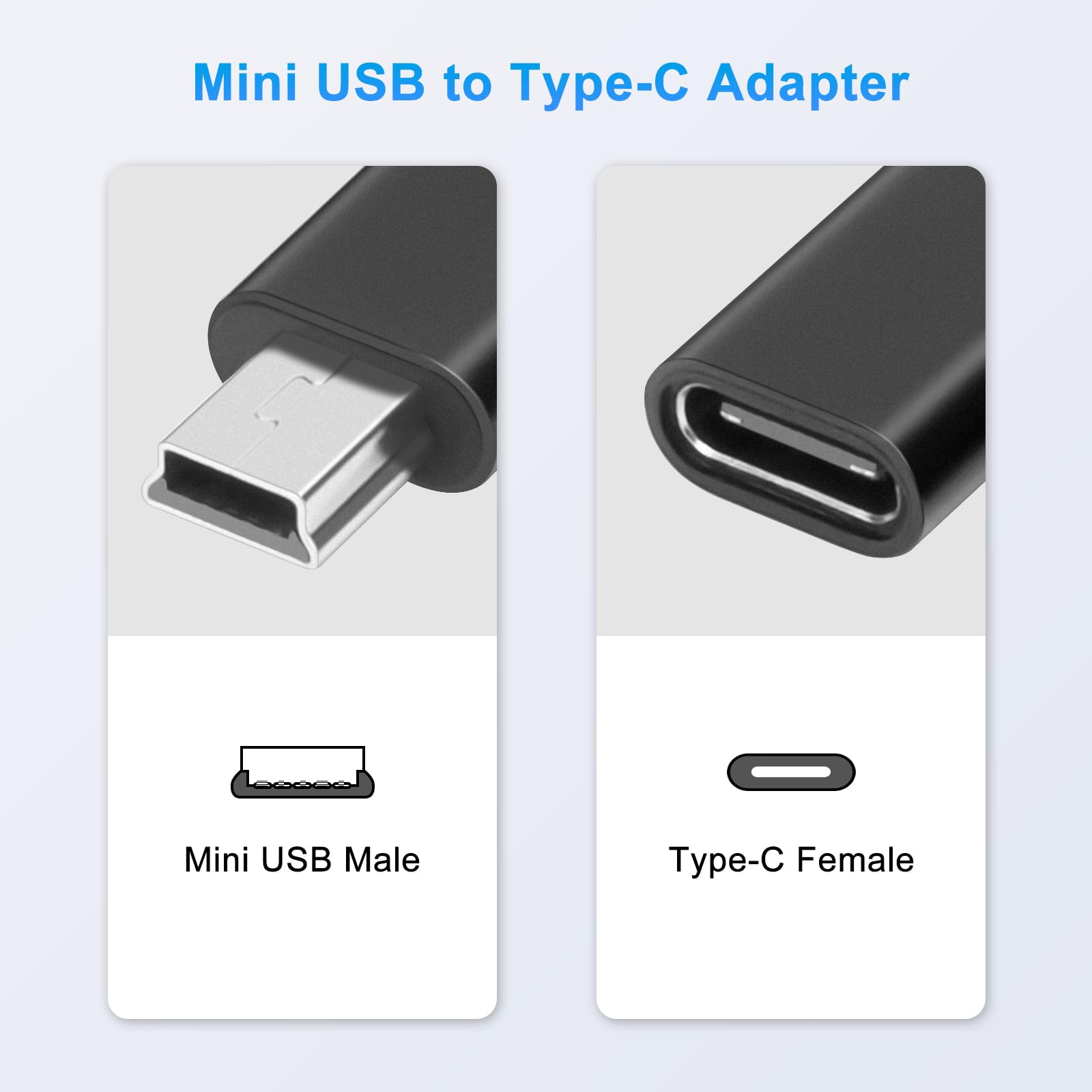 AIYEEN USB-C to Mini USB Adapter (2 Pack) - High Speed Data Transfer, Aluminum Alloy Connector - Compatible with Laptops, Tablets, Flash Drives, MP3 Players, Digital Cameras - Perfect for Charging & Syncing Devices On The Go - Black