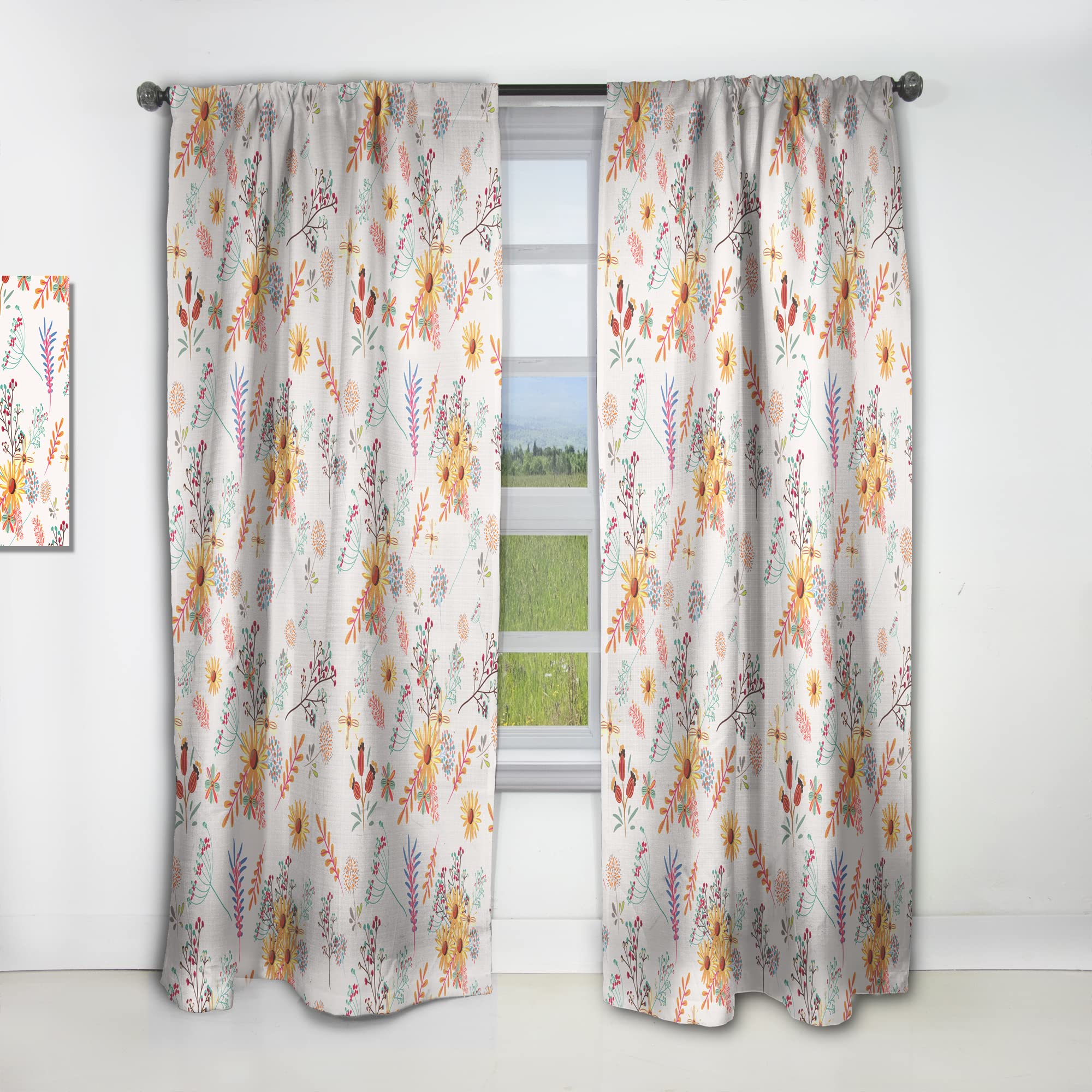 Floral Pastel Curtains for Bedroom & Living Room - Thermal Insulated Single Panel (52x63 inches) - Elegant Drapes with Colorful Flower Pattern for Home Decor, Blackout Window Treatment & Room Dividers