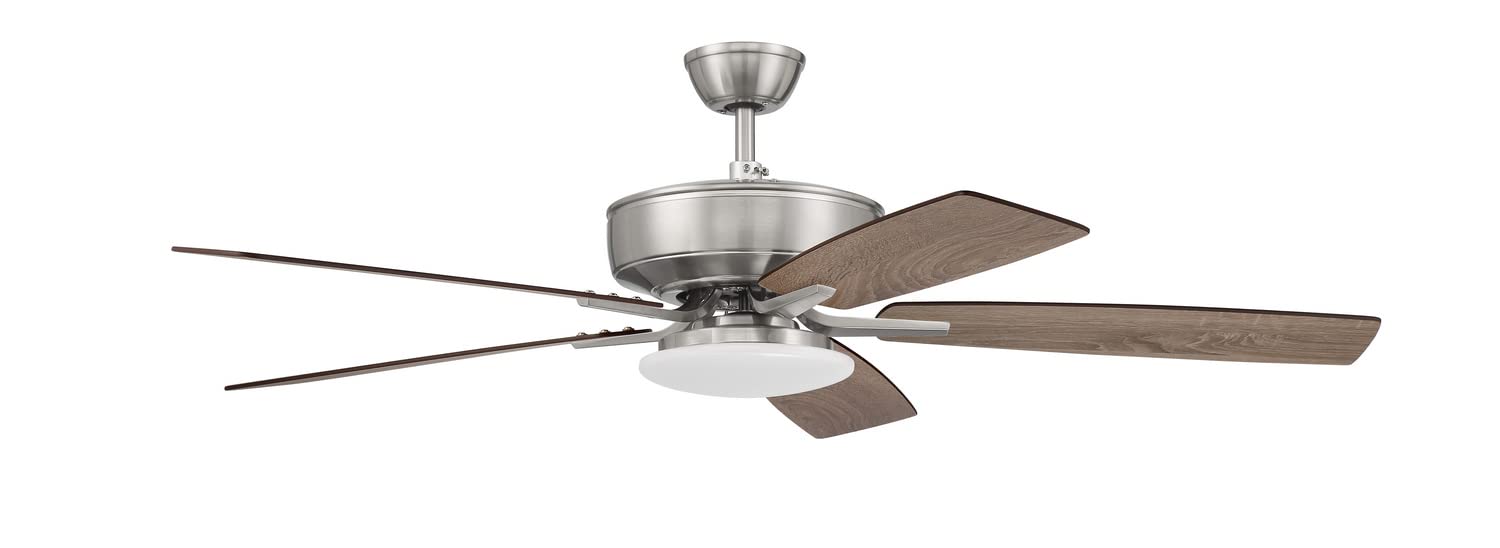 Craftmade P112BNK5-52DWGWN 52-Inch Indoor Ceiling Fan with LED Light Kit & Remote Control - 5 Reversible Driftwood/Grey Walnut Blades - Brushed Nickel Finish - Perfect for Living Room, Bedroom, and Office Spaces