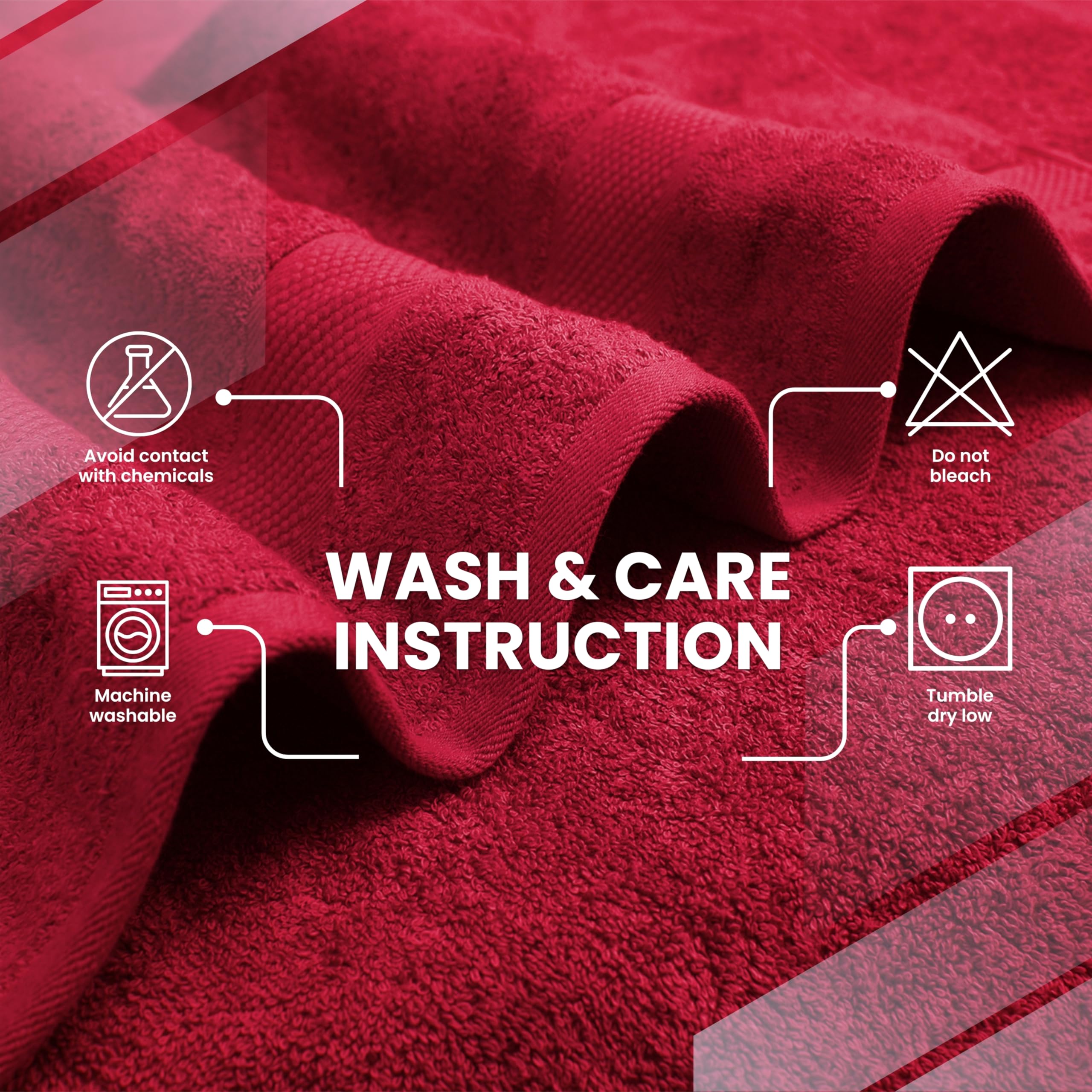 Luxury 100% Cotton Bath Towel Set - 8 Piece (2 Bath Towels, 2 Hand Towels, 4 Washcloths) - Super Soft & Highly Absorbent - Intimate Red - Perfect for Bathroom, Spa, and Guest Use