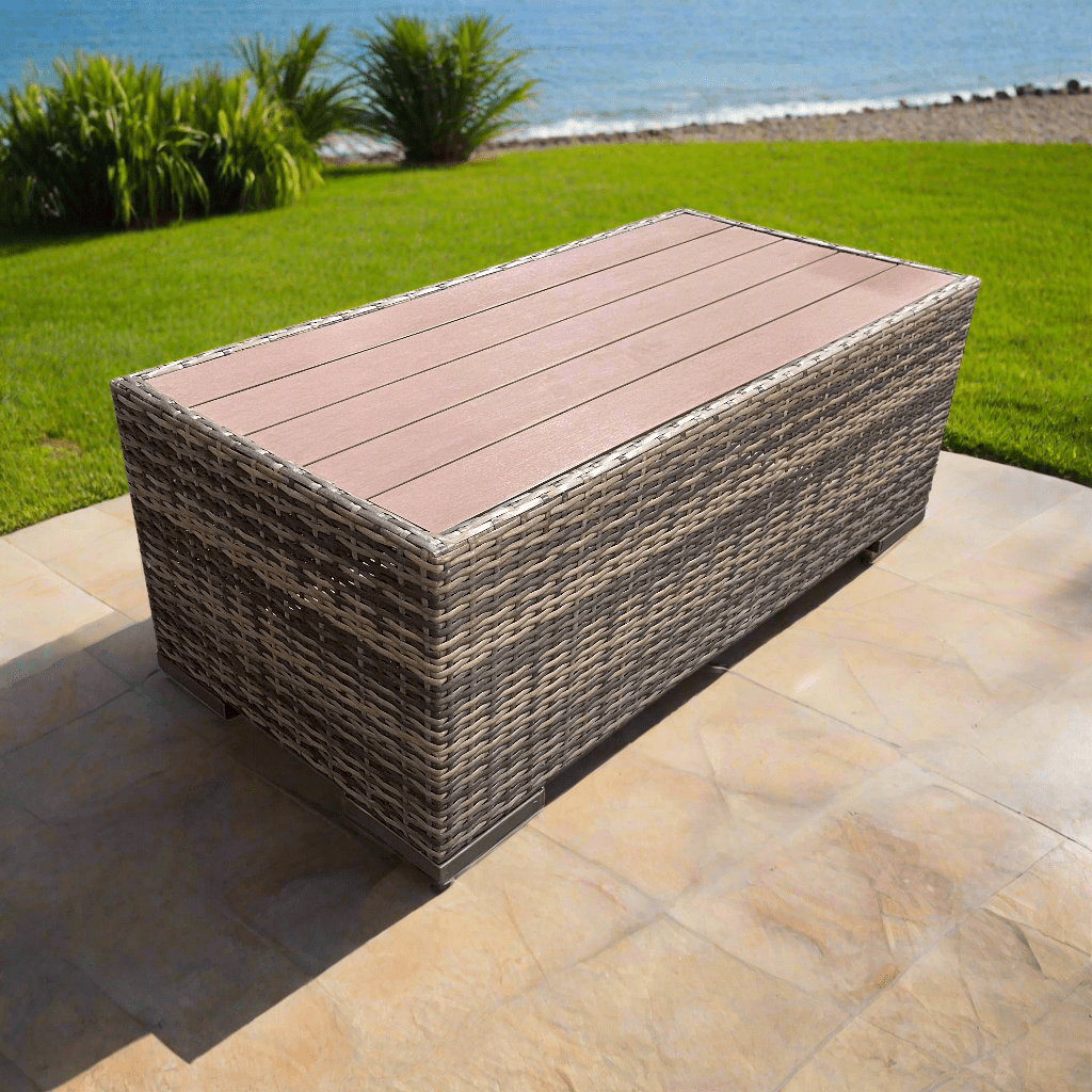 Brown Valence Outdoor Patio Wicker Rectangular Coffee Table - Weather-Resistant Rattan Furniture for Garden, Poolside & Backyard Decor