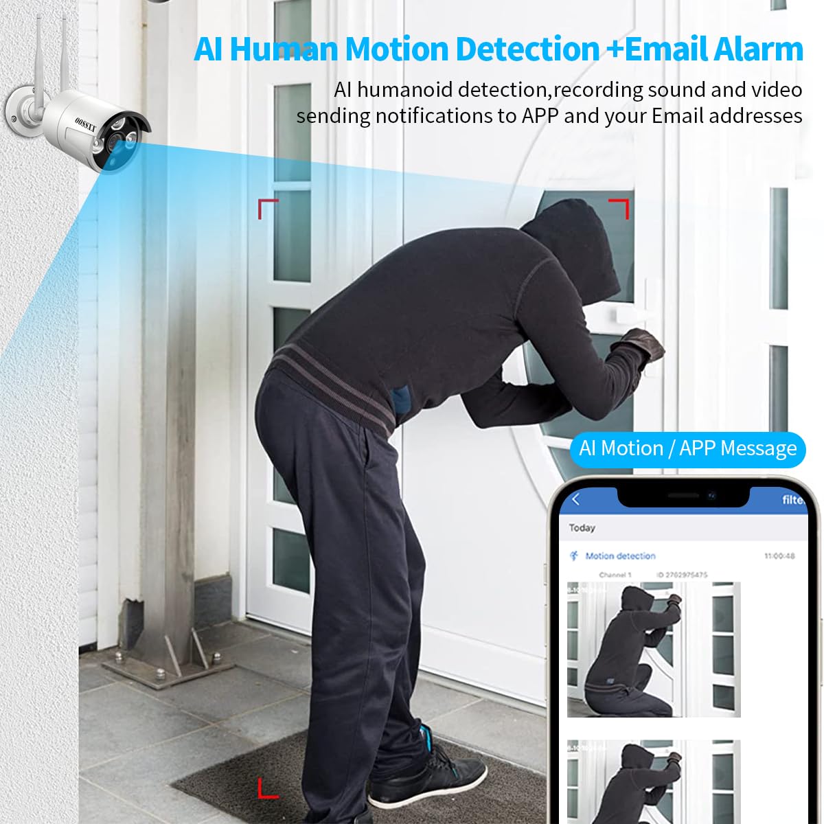 All-in-One Wireless Outdoor Security Camera System with 2 Antennas & 3.0MP HD Monitor - WiFi Home Surveillance for 24/7 Protection - Perfect for Backyard, Front Door, and Business Security Monitoring