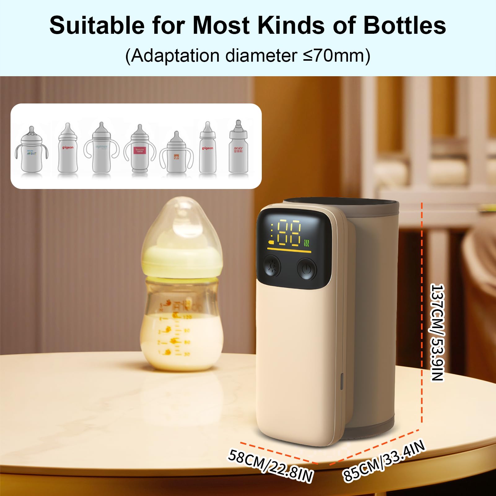 Portable Baby Bottle Warmer for Breastmilk & Formula - 18W Fast Heating Warmer with Temperature Display, 6000mAh Battery & Nightlight - Leakproof Travel Bottle Warmer for On-the-Go Parents (Perfect for Car, Travel, Night Feeding & Diaper Bag)