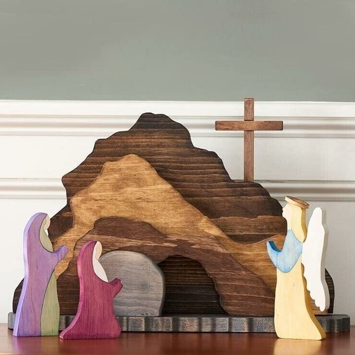 2022 Easter Wooden Decoration Set - Religious Resurrection Scene & Nativity Decor for Home, Tabletop, Office - Perfect for Easter Sunday Celebrations, Church Events, and Spring Home Decor