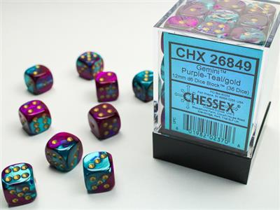 Gemini® 12mm Purple Teal/Gold D6 Dice Set - 36 Polyhedral Dice for D&D, RPG, Tabletop Gaming & Collectors