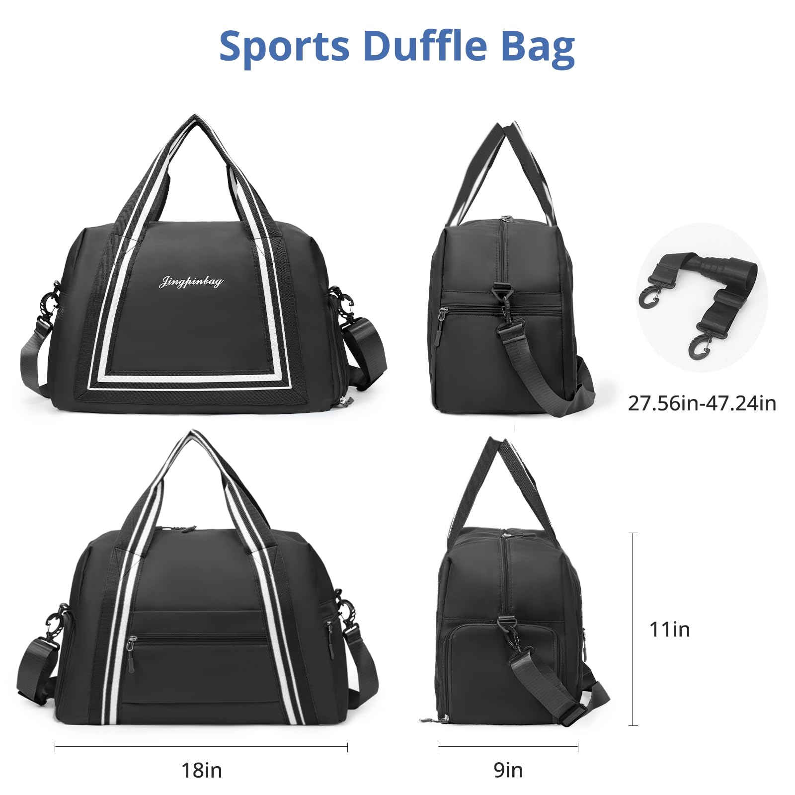 VOOWO Travel Duffle Bag for Women & Men - Lightweight Gym Bag with Shoe Compartment, Carry On Duffel for Airplane, Personal Item Weekender Overnight Bag - Perfect for Gym, Travel, Weekend Getaways & Business Trips (Black)