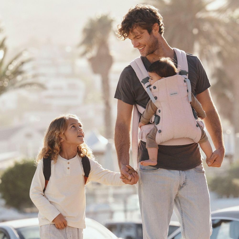 BabyBjorn Harmony Baby Carrier - Soft Woven Melange Fabric, Ergonomic Design for Newborn to Toddler (Light Pink) | Perfect for Hands-Free Parenting, Walks & Travel