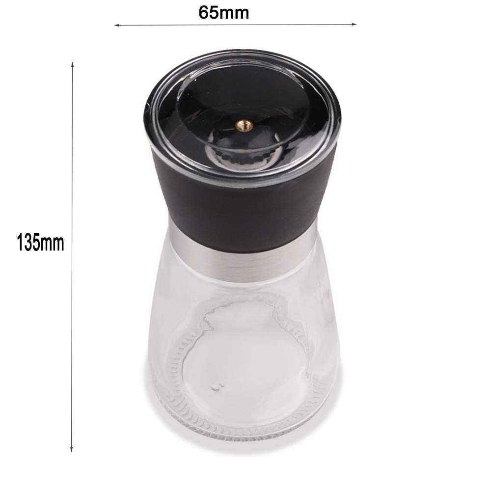 Premium Glass Salt and Pepper Grinder Set - Adjustable Coarseness Ceramic Mill with Easy Refill - 2 Piece Kitchen Essential for Cooking, Dining & Gifting