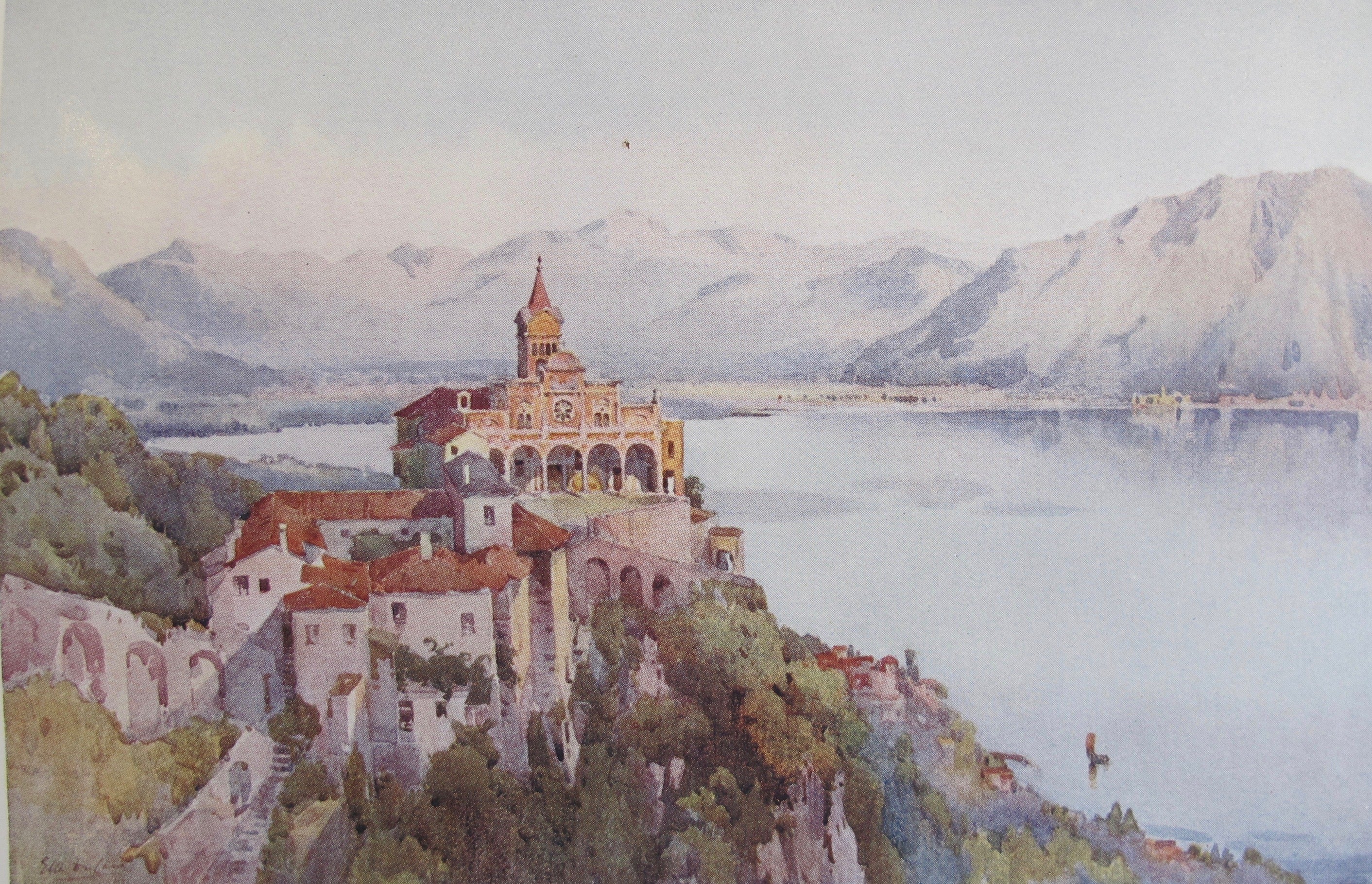 1905 Original Italian Print - La Madonna del Sasso, Locarno, Lago Maggiore - Vintage Italian Travel Color Plate - Perfect for Home Decor & Art Collectors