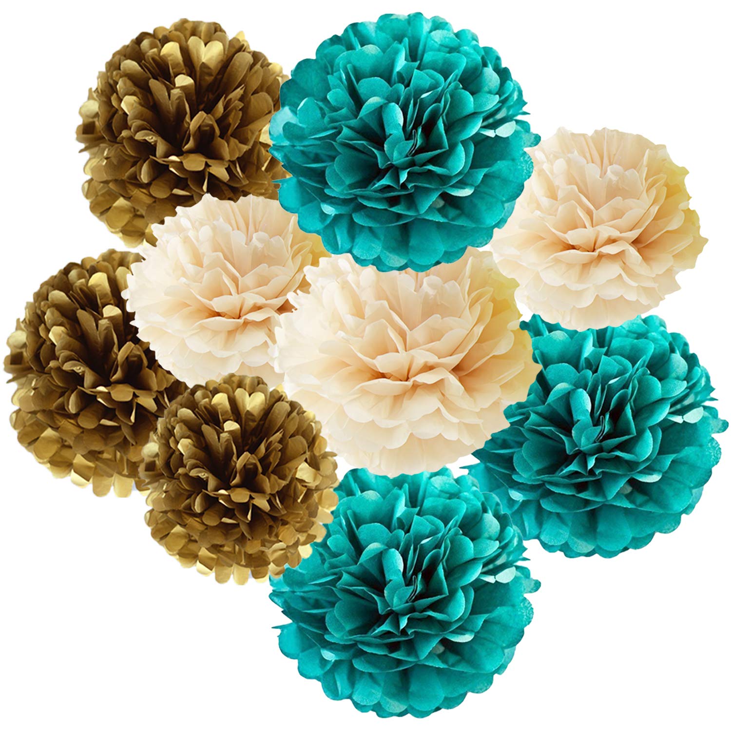 Elegant Teal & Gold Birthday Party Decorations for Women - Happy Birthday Banner, Tissue Pom Poms - Perfect for Women's Birthday, Bridal Shower & Girls Party Decor (Teal Champagne Gold)