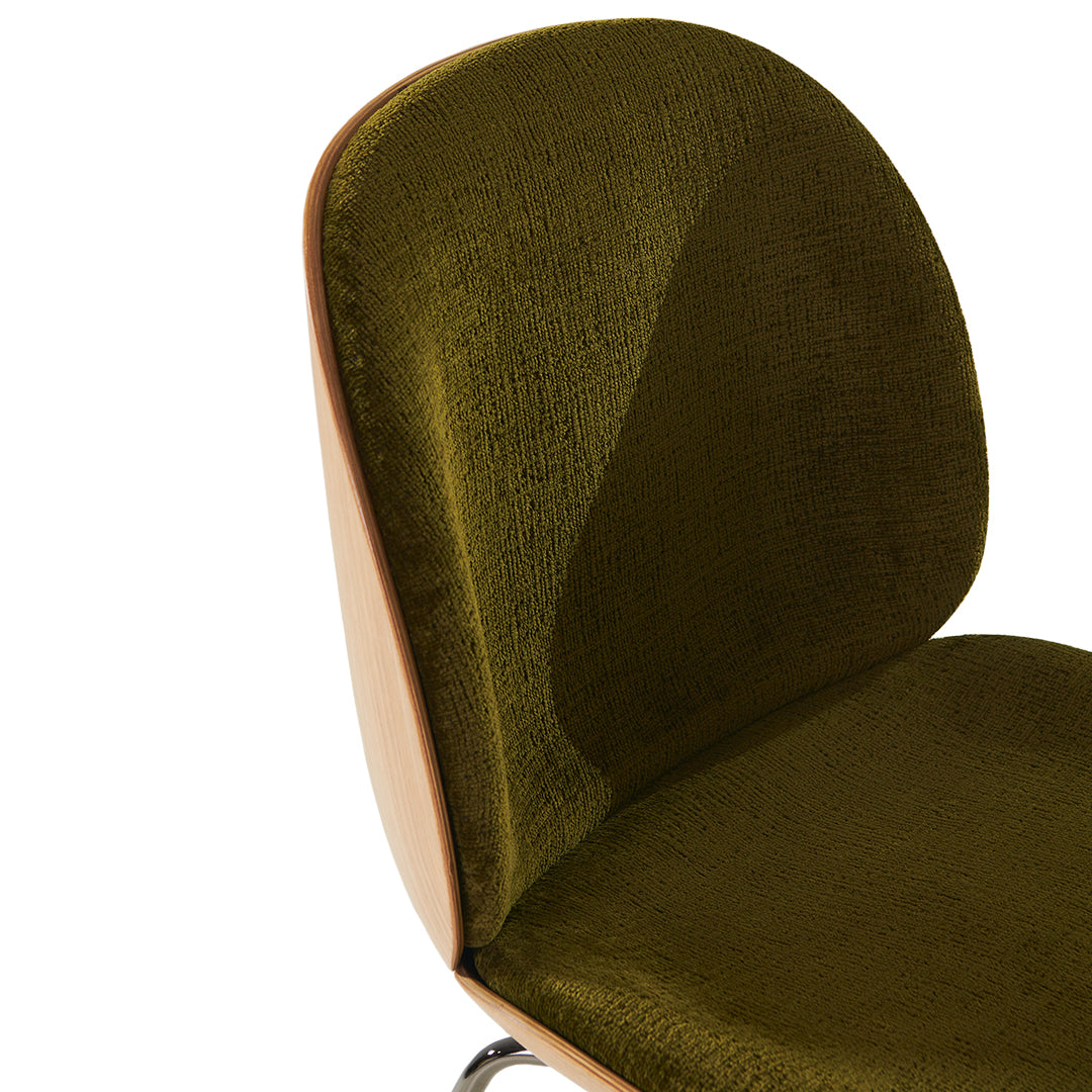 Modern Beetle Dining Chair with Upholstered Front & 3D Veneer Shell - Conical Base for Kitchen, Dining Room, or Office - Comfortable Seating Solution for Home & Commercial Spaces
