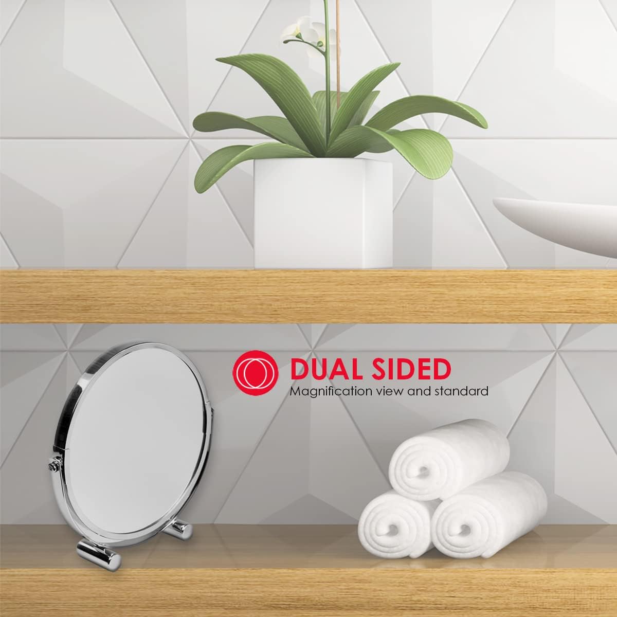 Heavy Duty Chrome Plated Steel Round Bathroom Mirror - Silver Cosmetic Makeup Vanity Mirror for Home & Salon Use