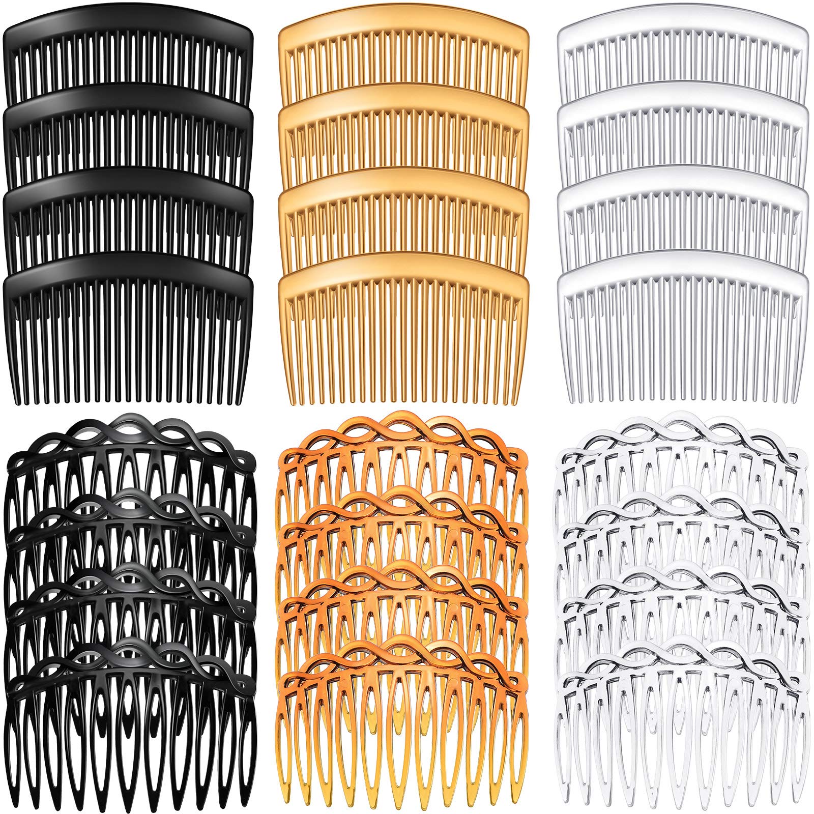 24 Pcs Women's Hair Combs - French Side Combs, Plastic Twist Decorative Hair Clips with 11/23 Teeth for Wedding Veils, Bridal Accessories & Everyday Hairstyling