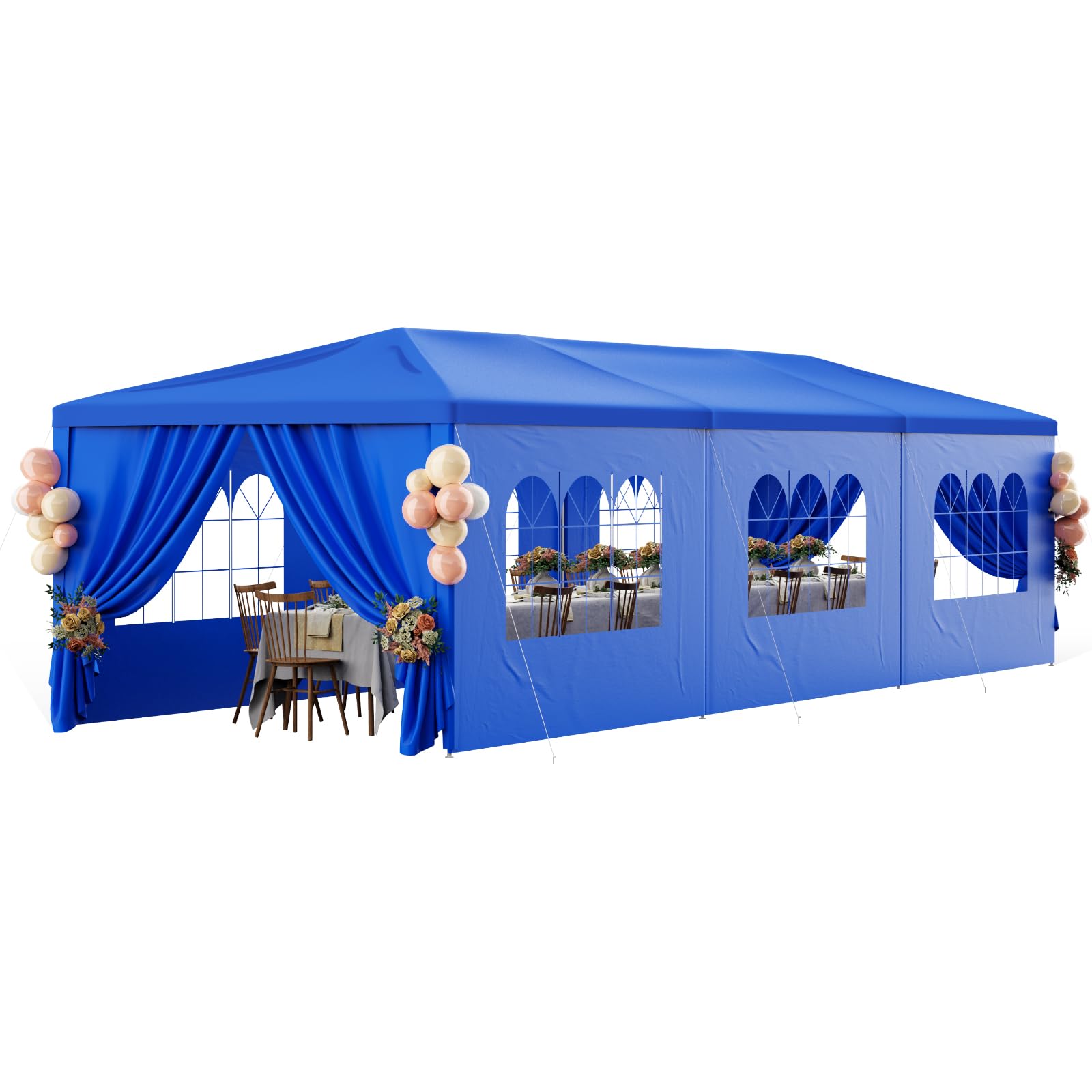 10x30FT Heavy Duty Waterproof Party Tent - Blue Outdoor Canopy Wedding Tent with 8 Removable Sidewalls - Perfect for Patio, Gazebo, Events, BBQ, Holiday, Birthday & Graduation Parties - Durable Shelter for Backyard Gatherings, Festivals & Outdoor Celebrations
