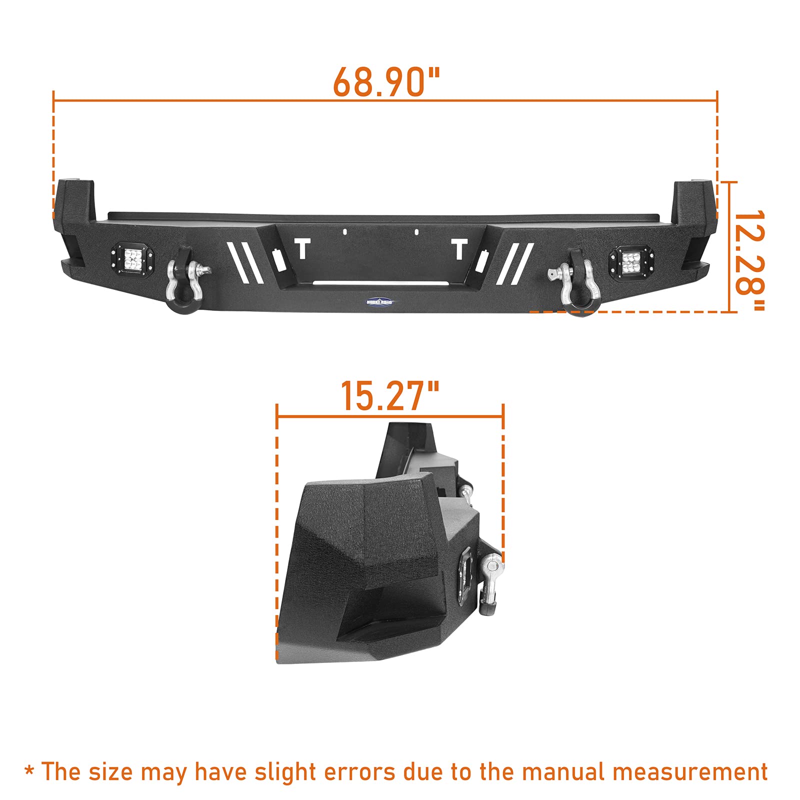 Heavy Duty Steel Rear Bumper with Step for 2005-2015 Toyota Tacoma 2nd Gen | Textured Surface | Integrated 18W LED Flood Lights & D-Ring Tow Points | Off-Road Protection & Truck Accessories (Perfect for Off-Roading, Camping & Work Trucks)