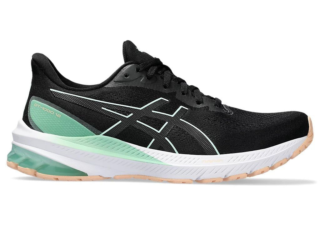 ASICS Women's GT 1000 12 Running Shoes - Black/Mint - Lightweight Stability Sneakers for Jogging, Gym & Everyday Wear