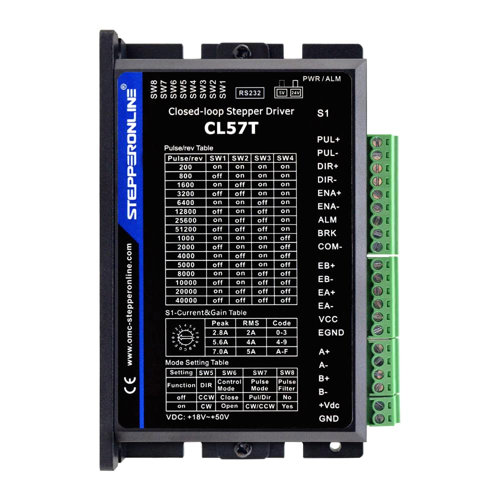 STEPPERONLINE Closed Loop Stepper Motor 1-Axis CNC Kit - 3.0Nm (424.92oz.in) Nema 23 Motor with CL57T V4.1 Driver (0-8.0A, 24-48VDC) | High Precision Motion Control for CNC Routers, 3D Printers & Laser Engraving Machines
