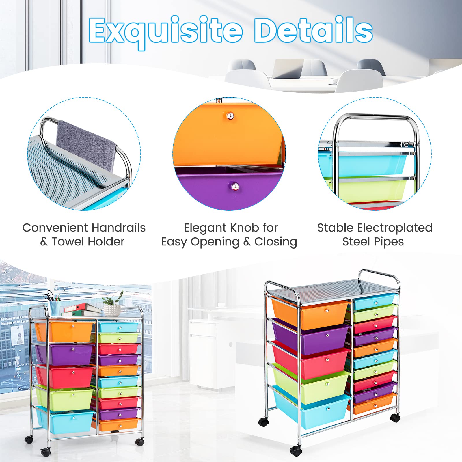 15-Drawer Rolling Storage Cart with Removable Drawers & Sturdy Steel Frame - Multipurpose Utility Organizer Cart with Smooth-Glide Wheels & Ergonomic Handle - Perfect for Home Organization, Classroom Supplies, Office Storage & Retail Displays