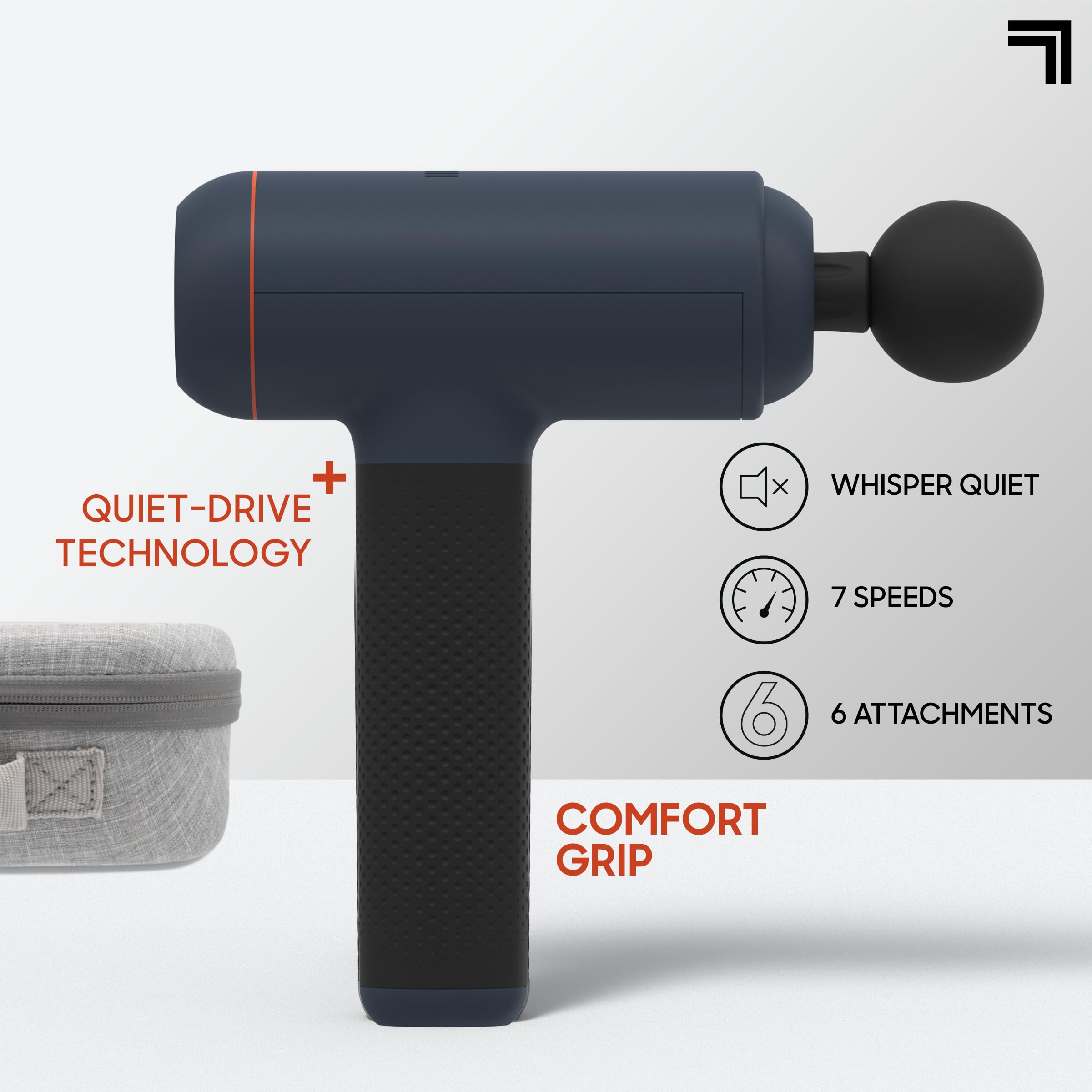 Sharper Image Powerboost Max Deep Tissue Massage Gun - 6 Attachments, 7 Speed Levels, Ultra Quiet Percussion Massager for Back, Shoulder, Leg & Full Body Pain Relief | Handheld Muscle Recovery Tool for Athletes, Post-Workout, Office Workers & Home Use