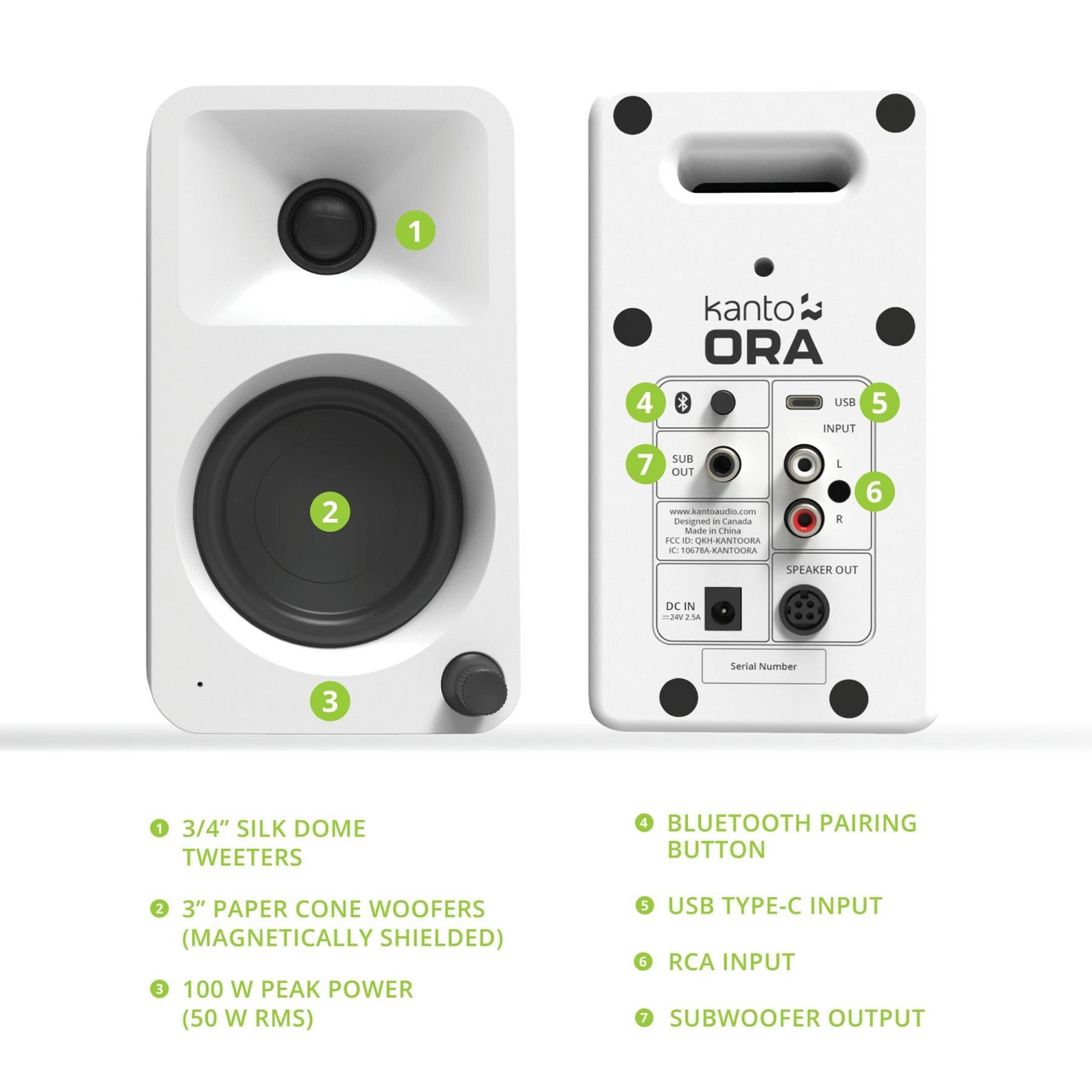 Kanto ORA Reference Premium Desktop Speakers - Matte White Finish | High-Fidelity Audio for Home Office, Gaming & Music Studios