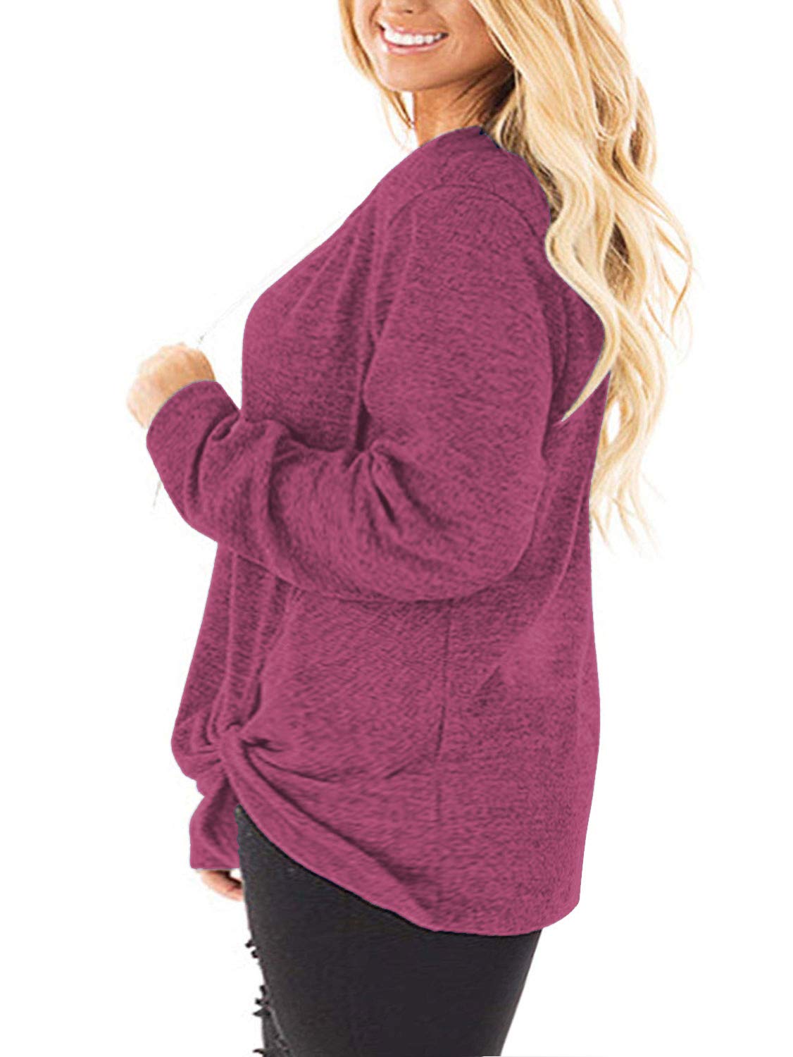 DOLNINE Women's Plus Size Knotted Tops Long Sleeve Tee Shirts - Loose Casual Blouse for Women | Comfortable & Stylish for Everyday Wear, Office, and Outings